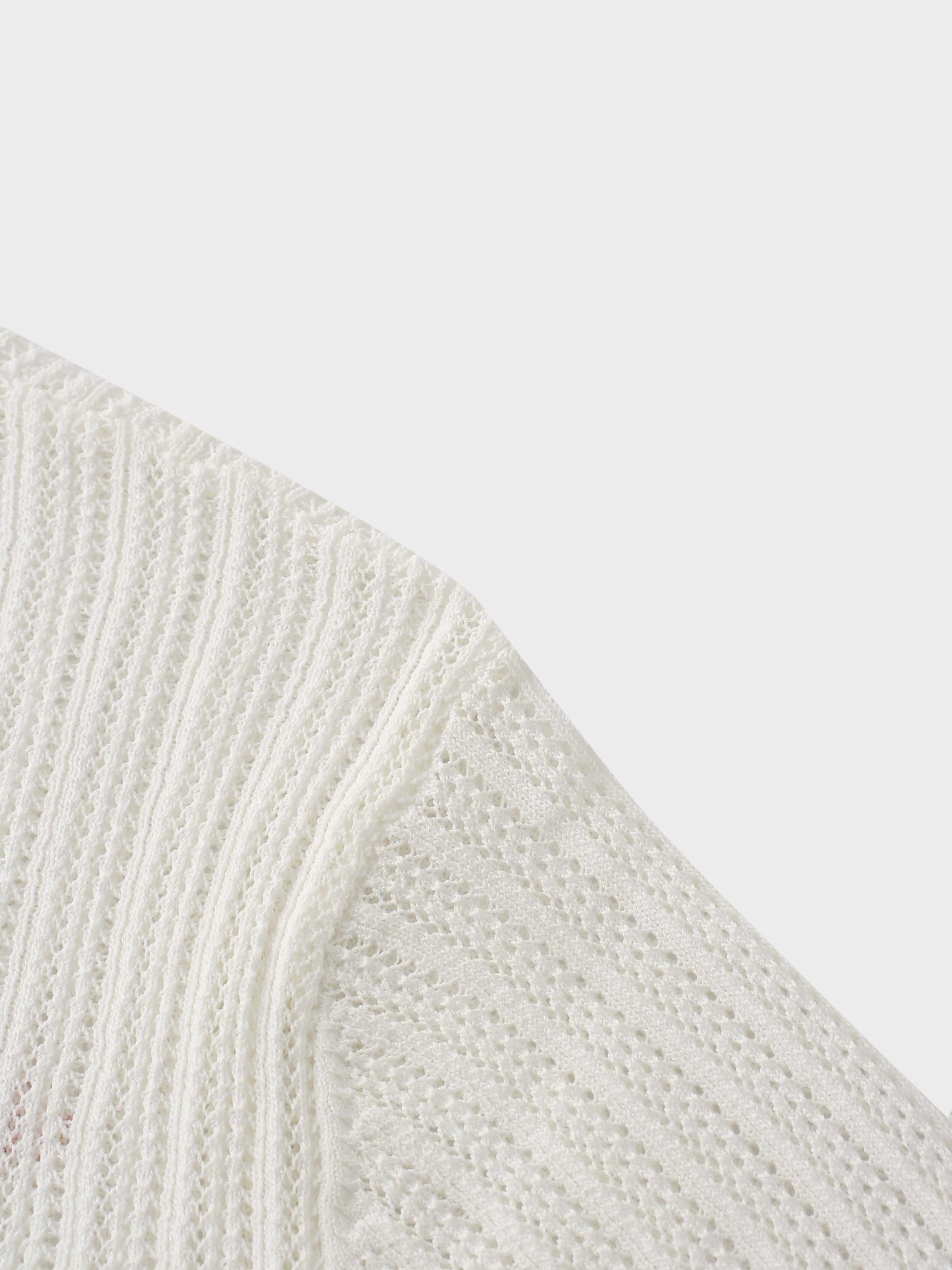 Printed Pointelle Sweater-White