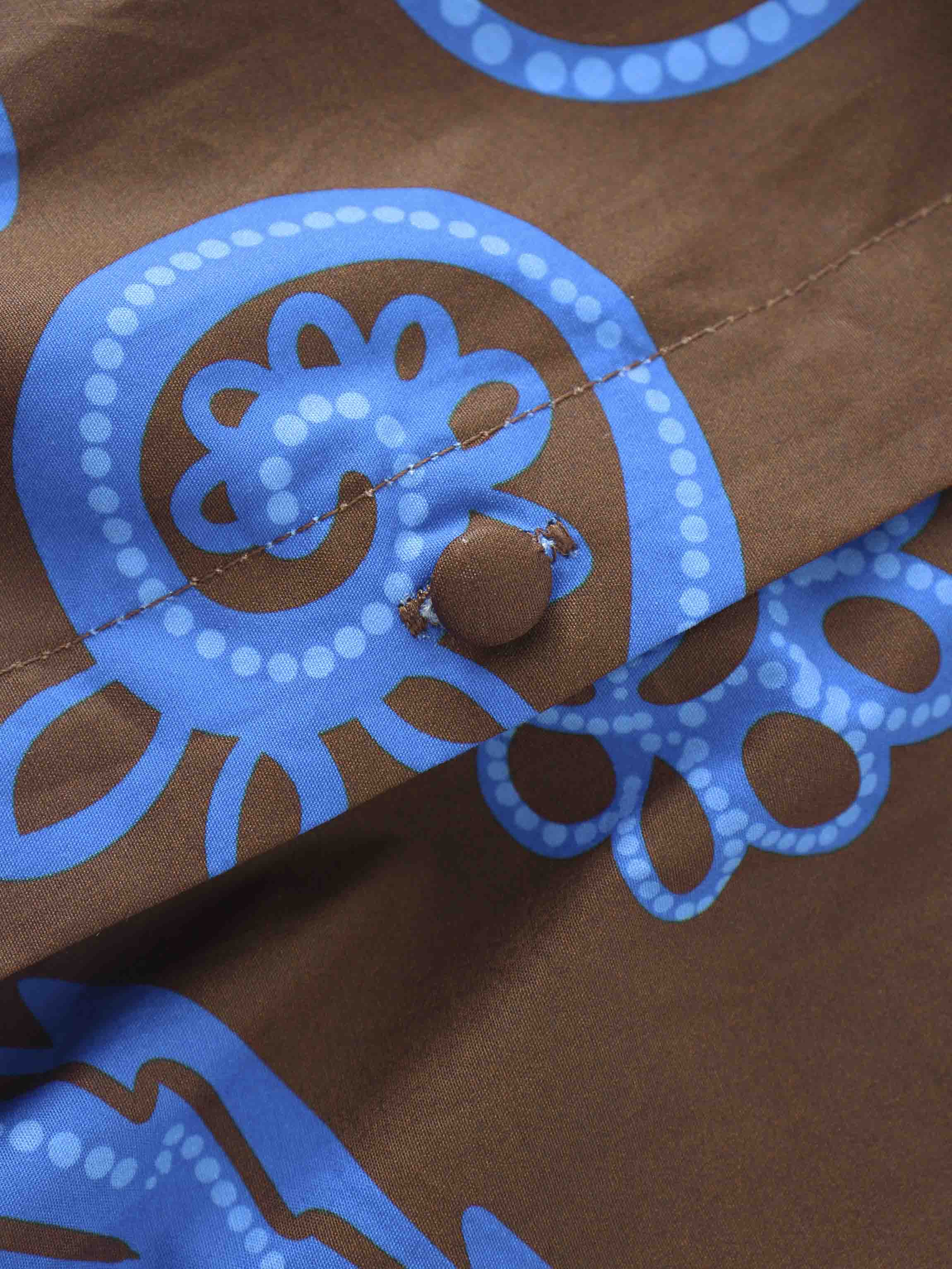 Elastic Waist Tiered Shirtdress-Brown/Blue Floral