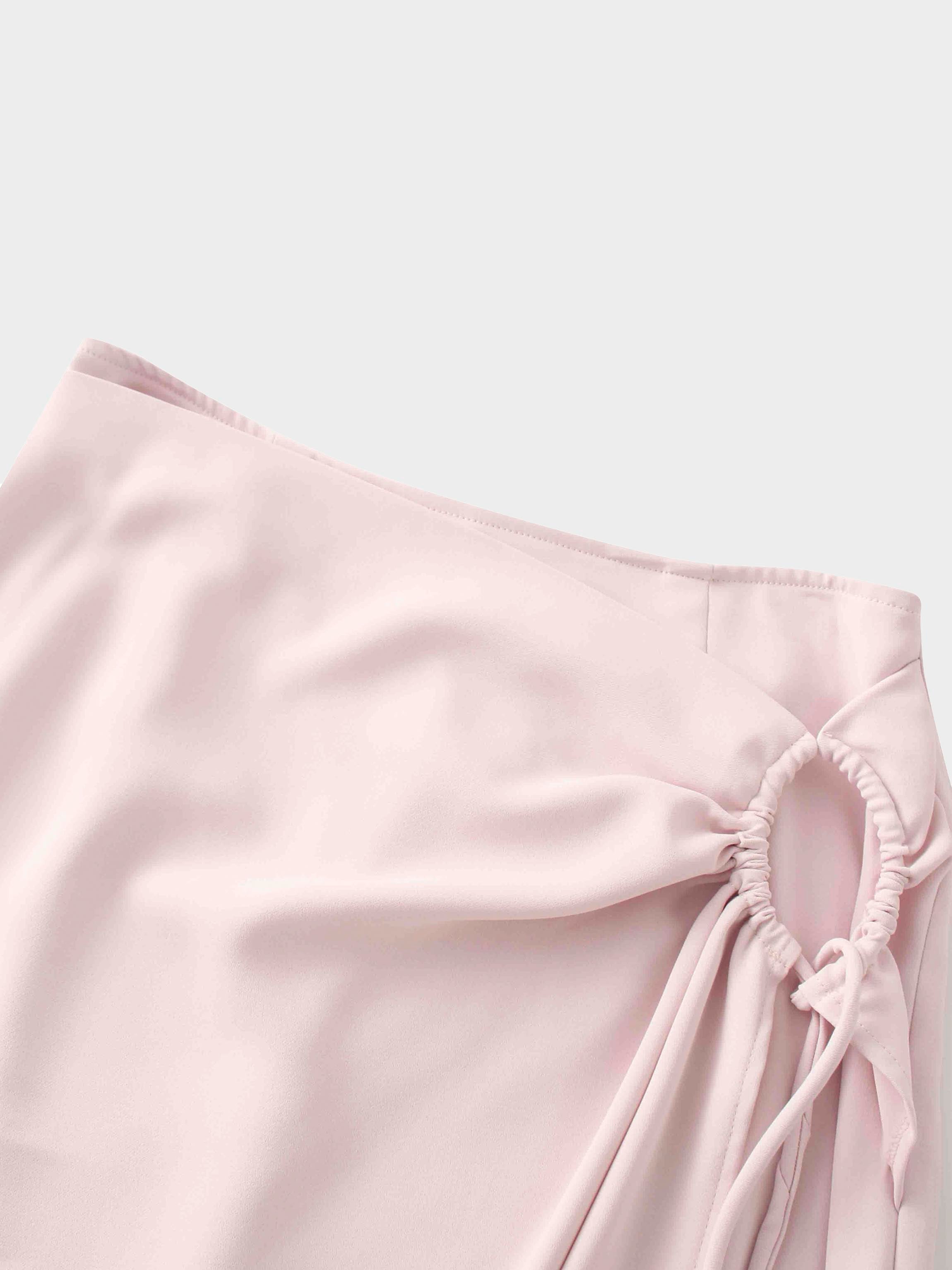 Ring Detail Faux Wrap Skirt-Mauve Pink