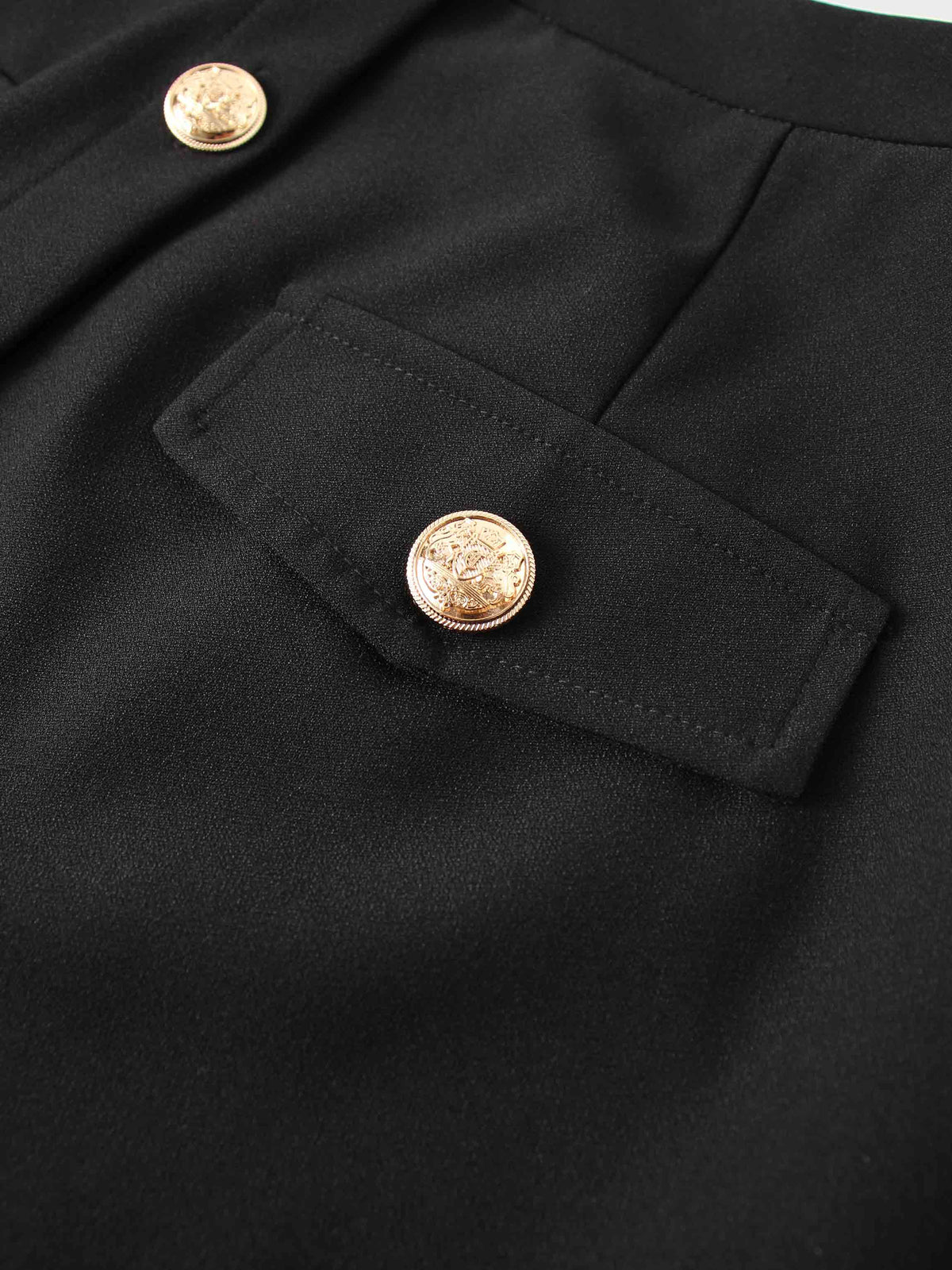 Gold Button Straight Pocket Skirt-Black