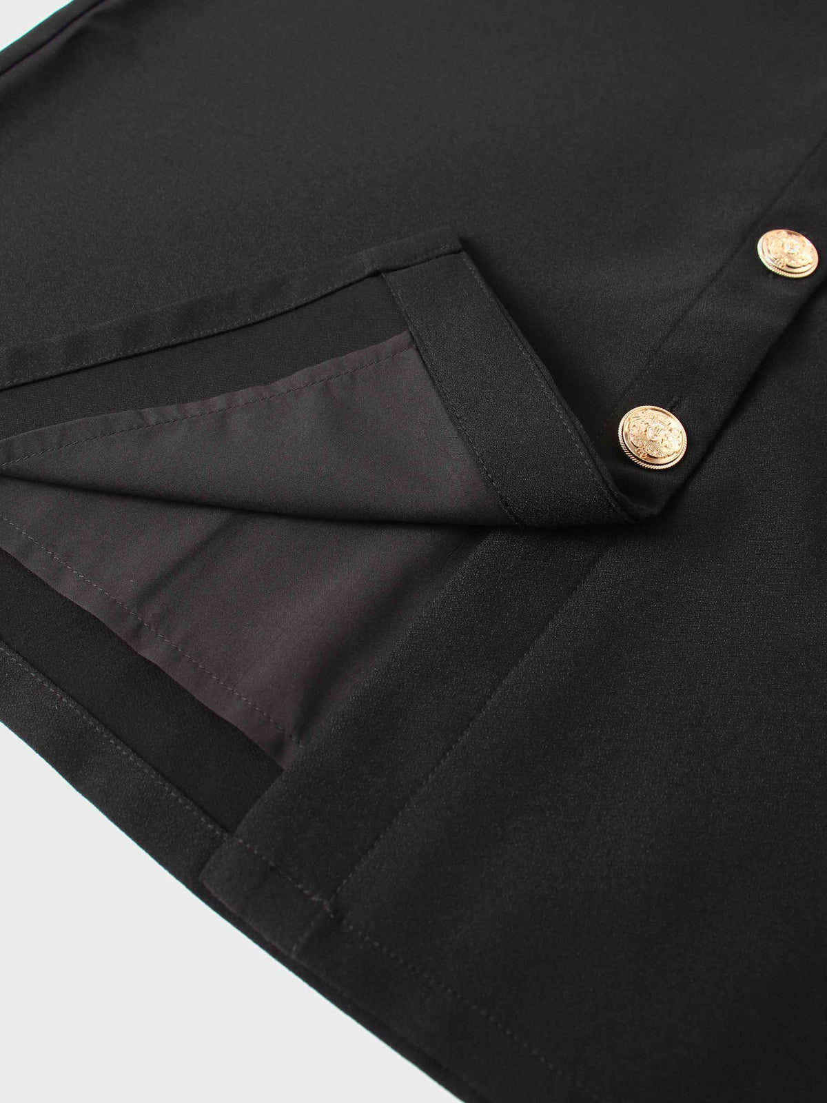 Gold Button Straight Pocket Skirt-Black