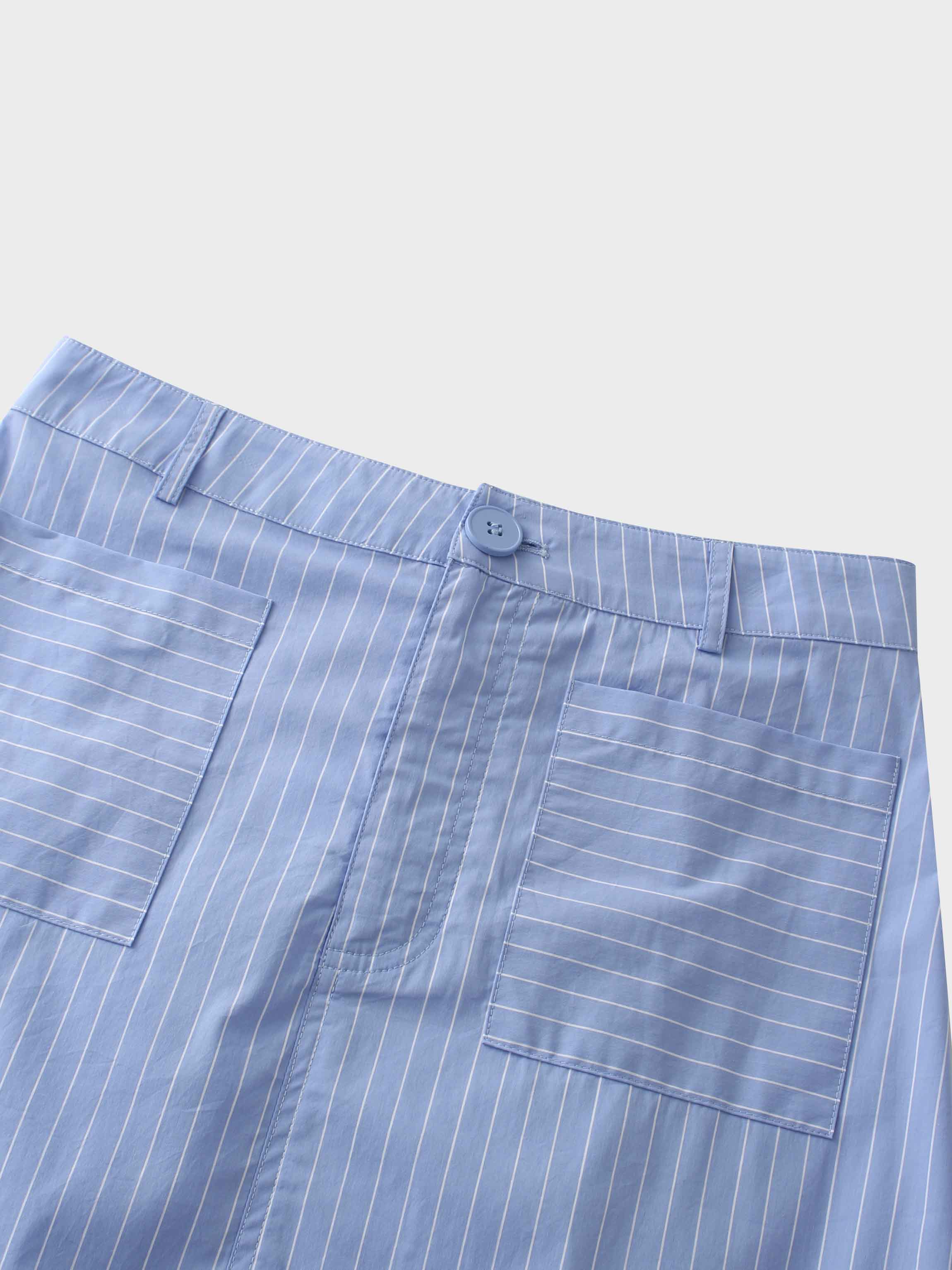 Pinstripe Straight Pocket Skirt-Light Blue