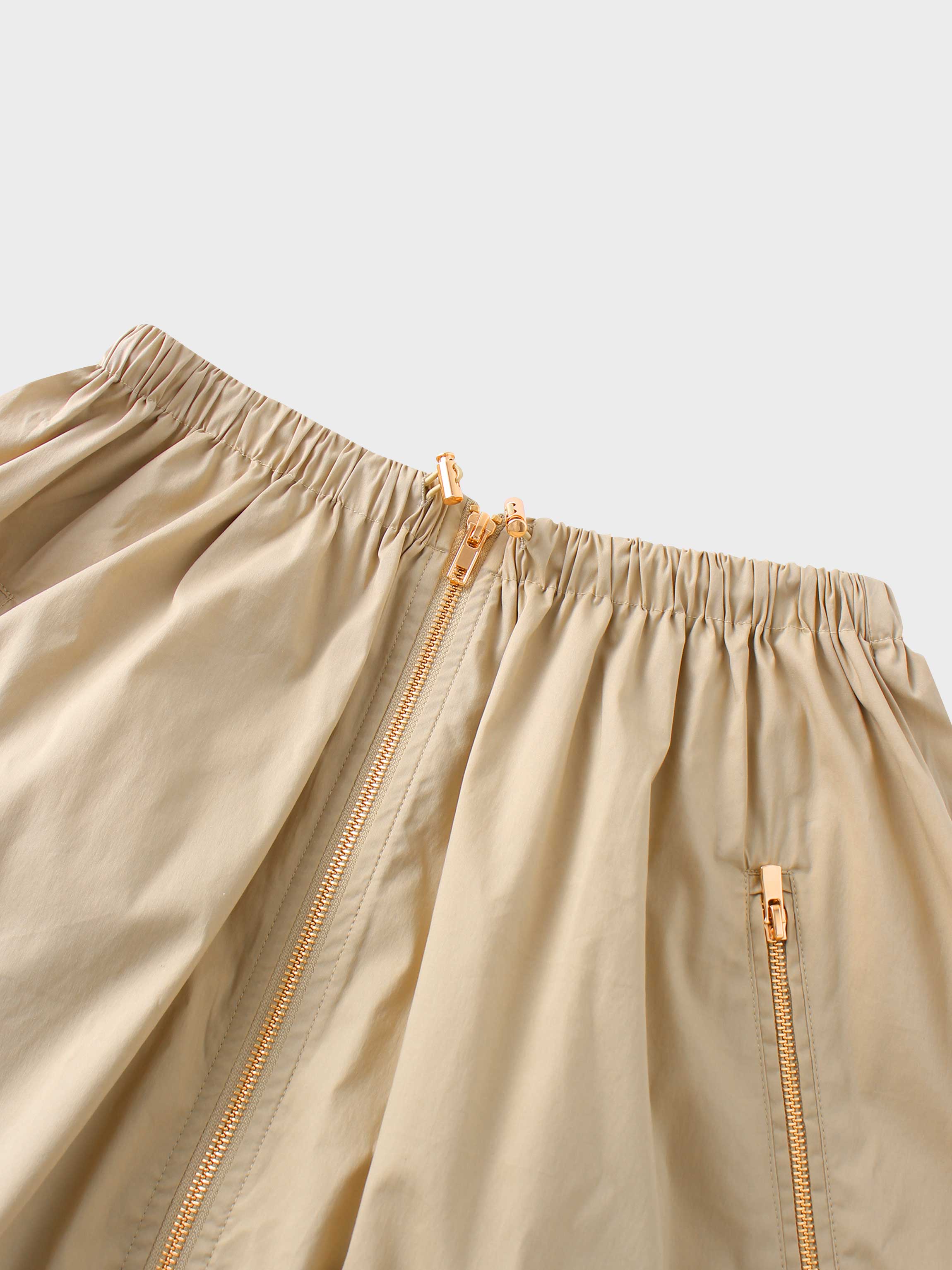 Front Zipper Cotton Circle Skirt-Tan