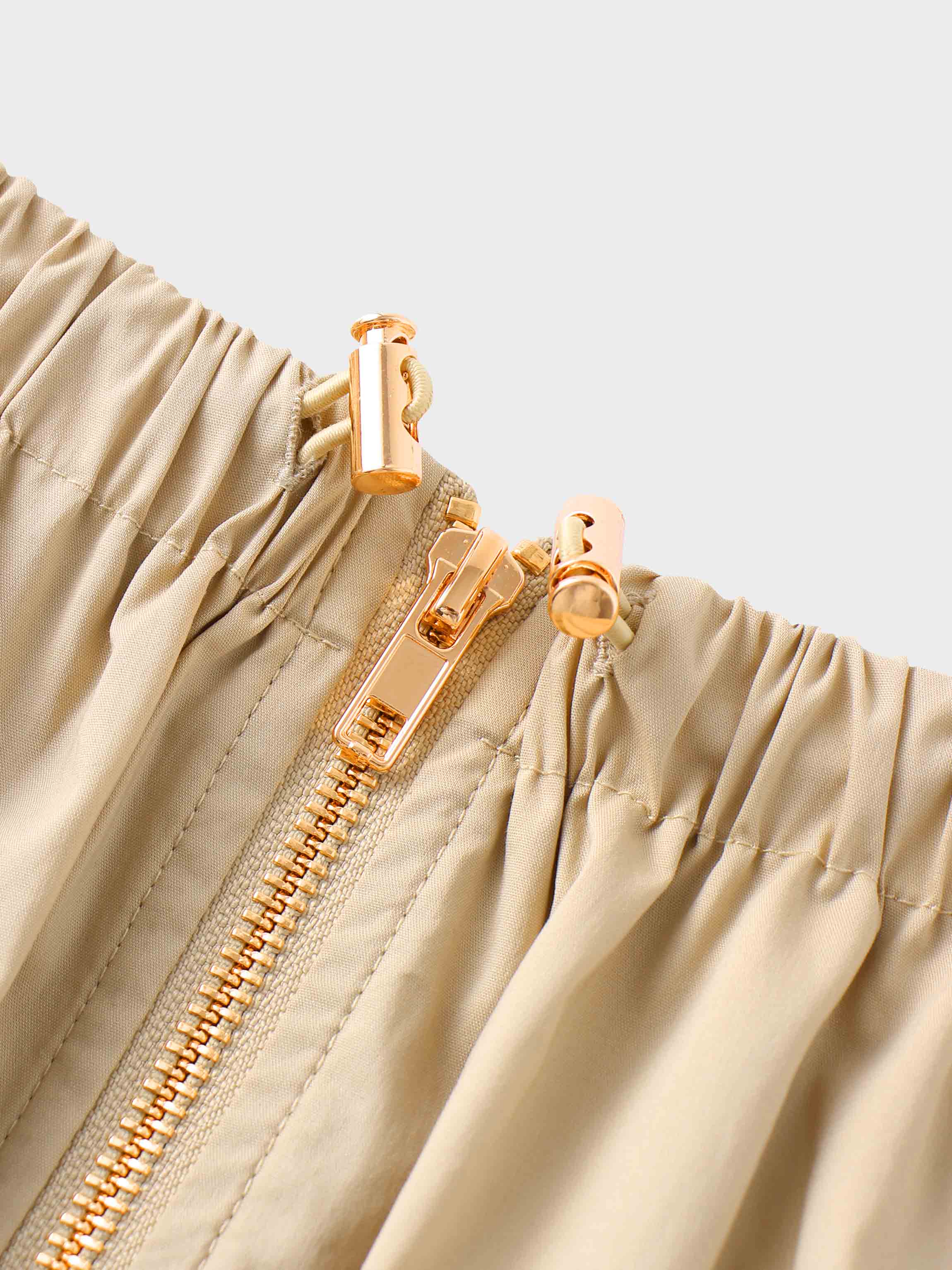 Front Zipper Cotton Circle Skirt-Tan