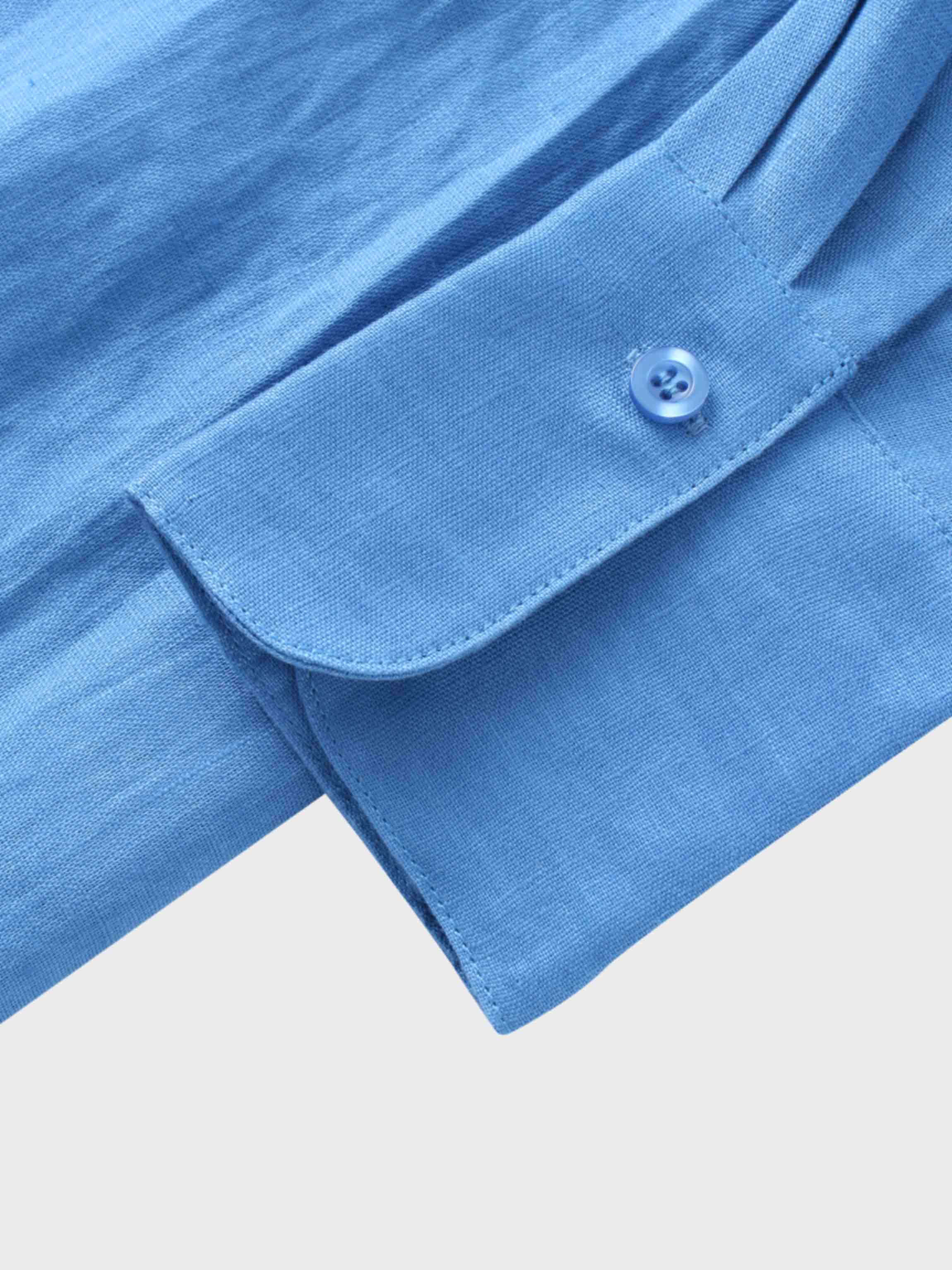 Linen Button Down Blouse-Ocean Blue