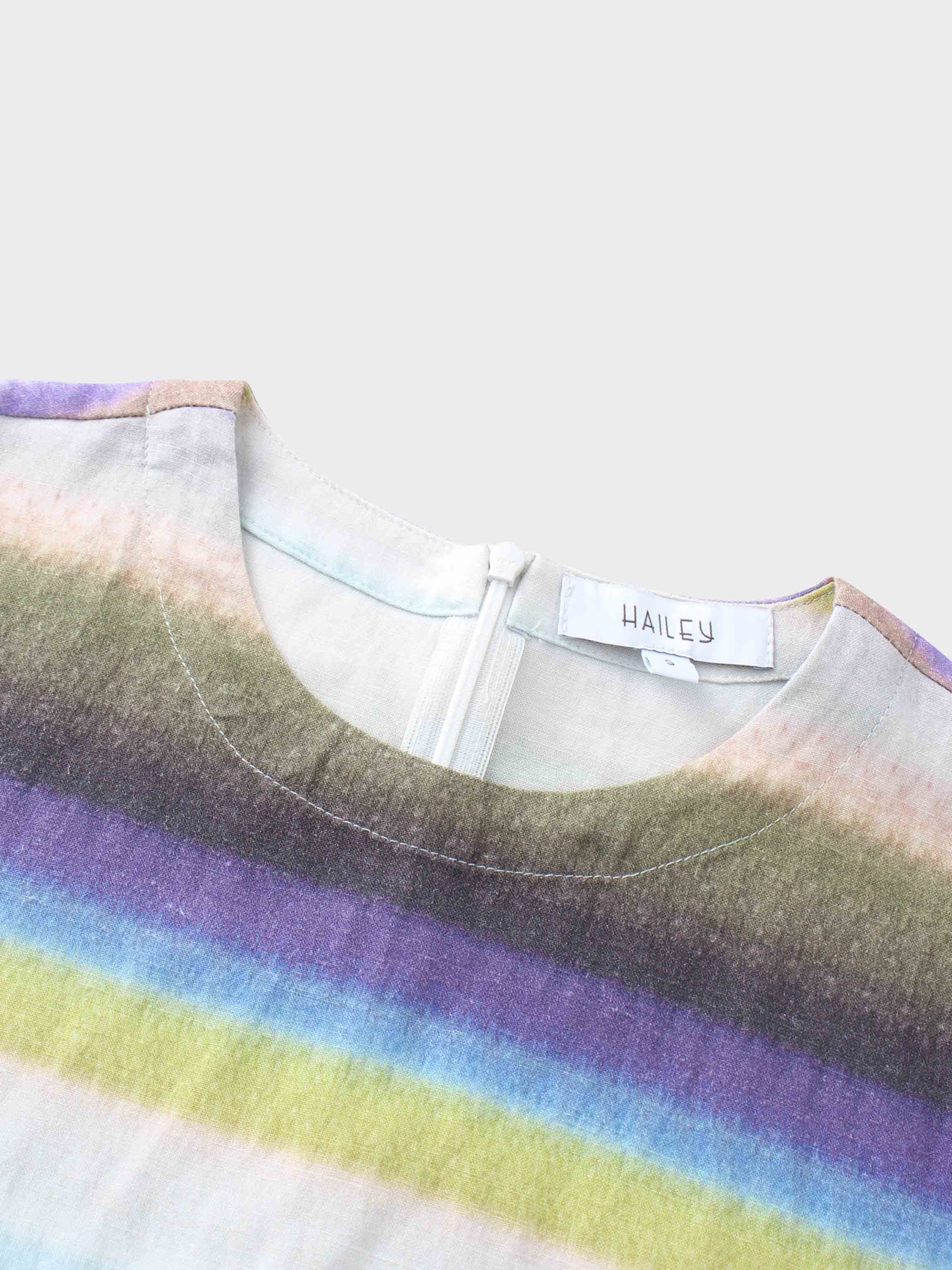 Linen Blend Crop Swing Top-Ombre Stripe