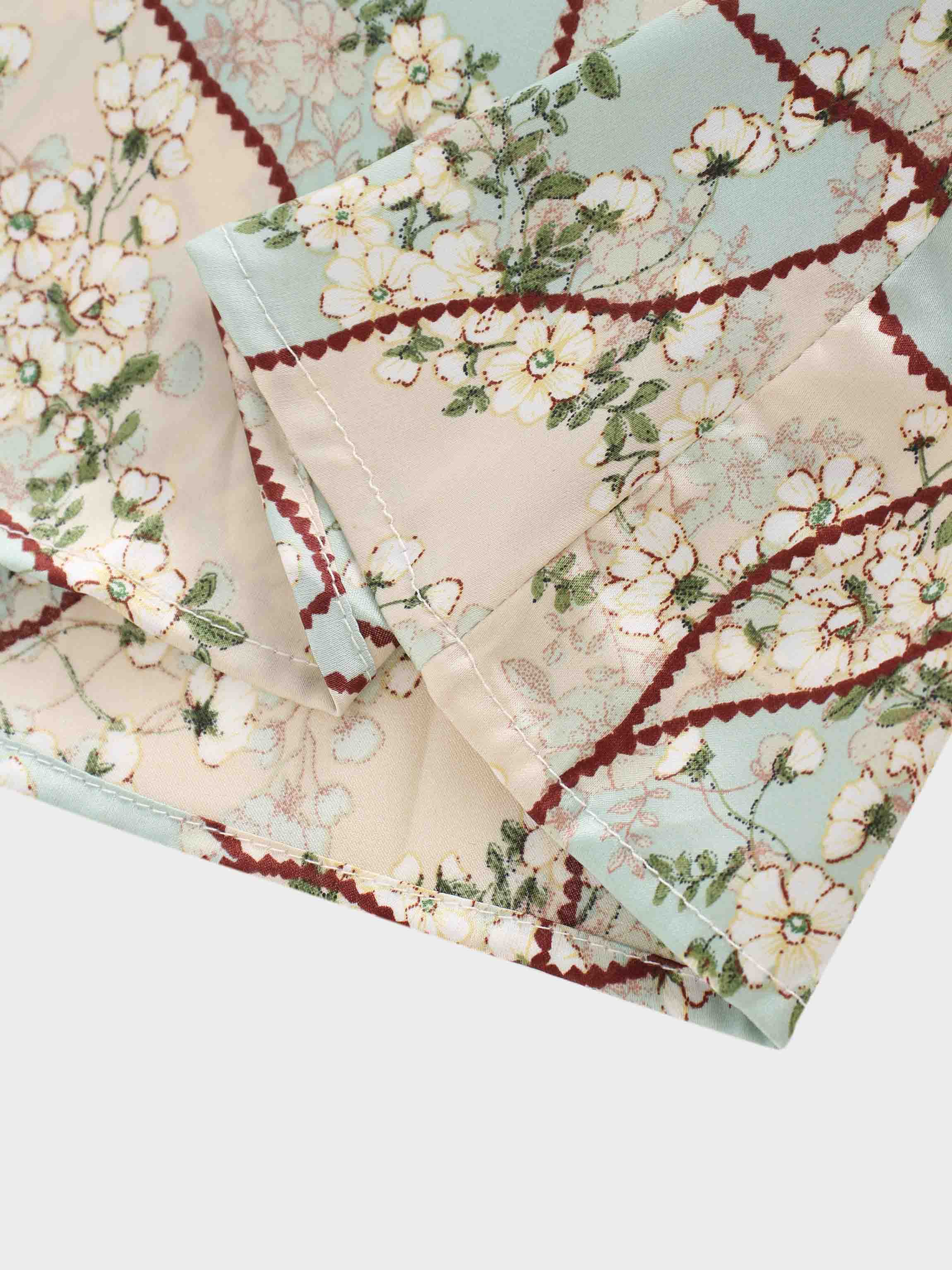 Button Down Flare Dress-Mint Floral Patchwork