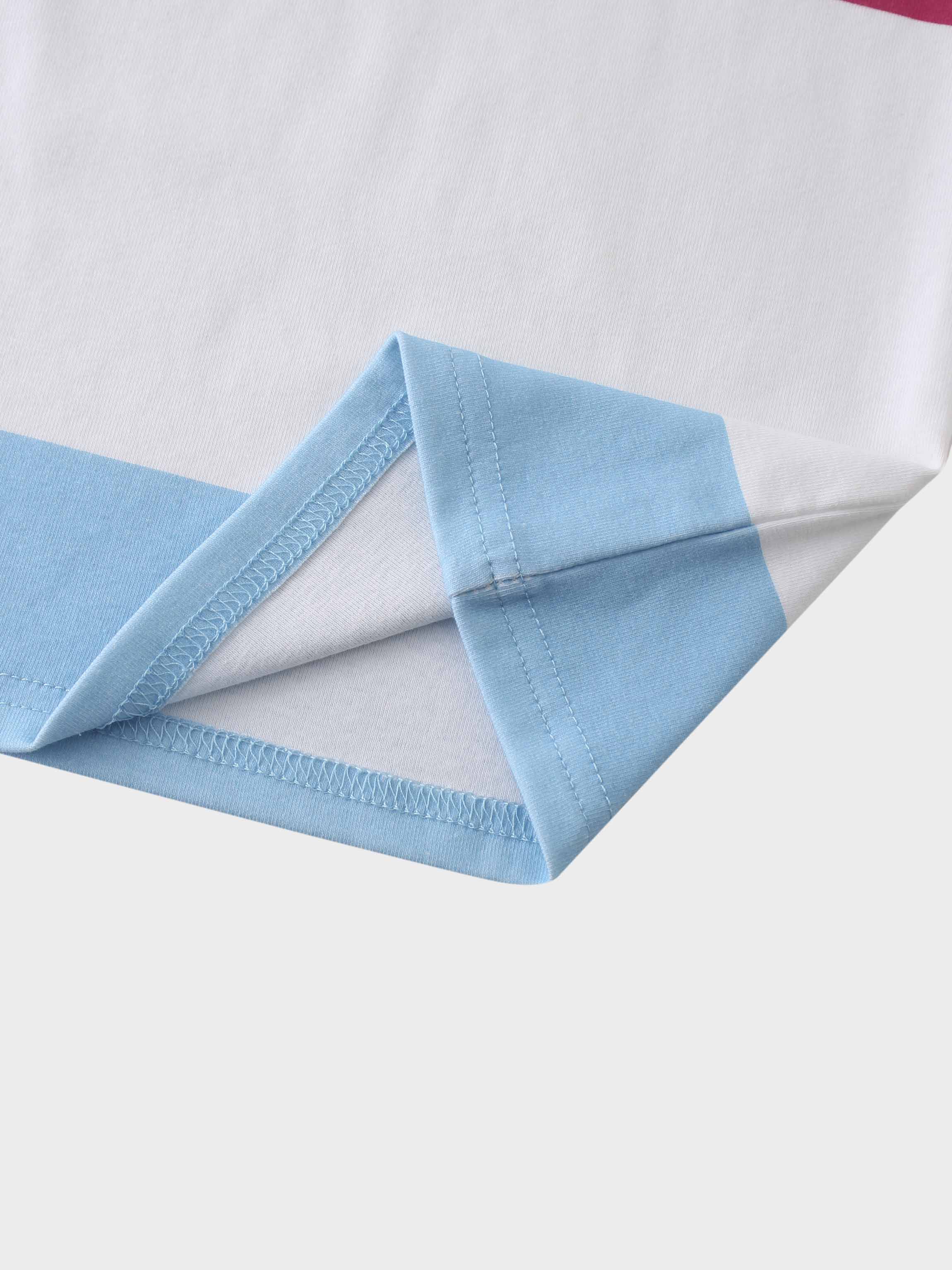 Printed Collar Snap Tee-Rugby Stripe