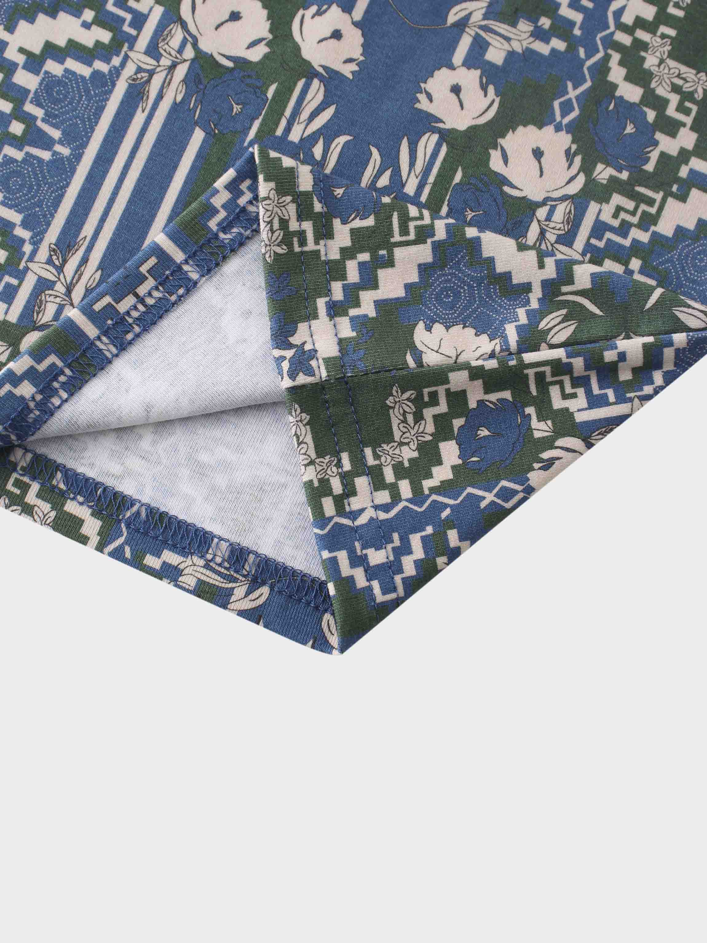 Printed Collar Snap Tee-Carpet of Roses