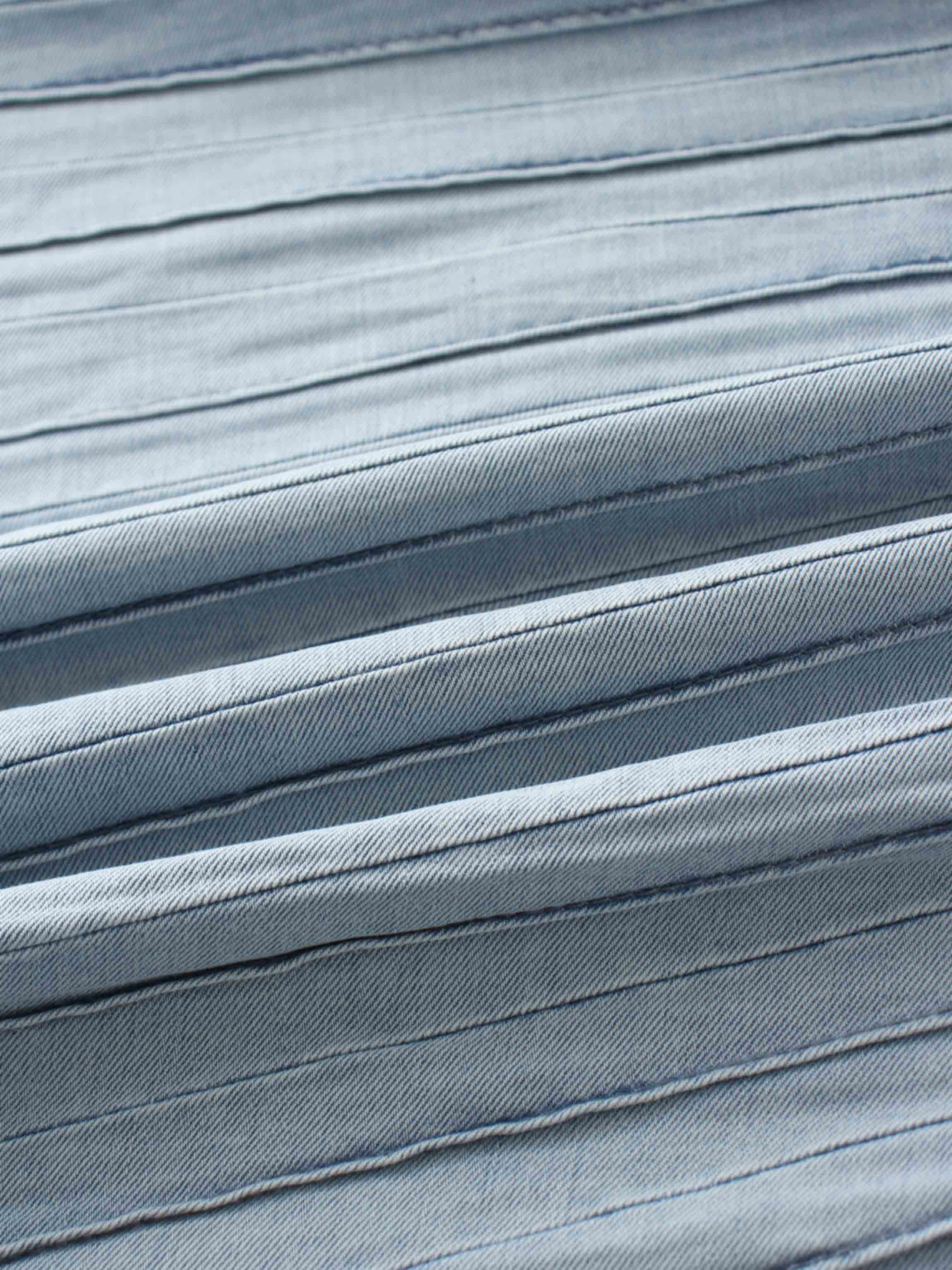 Stitched Micro Pleat Denim Skirt-Light Blue