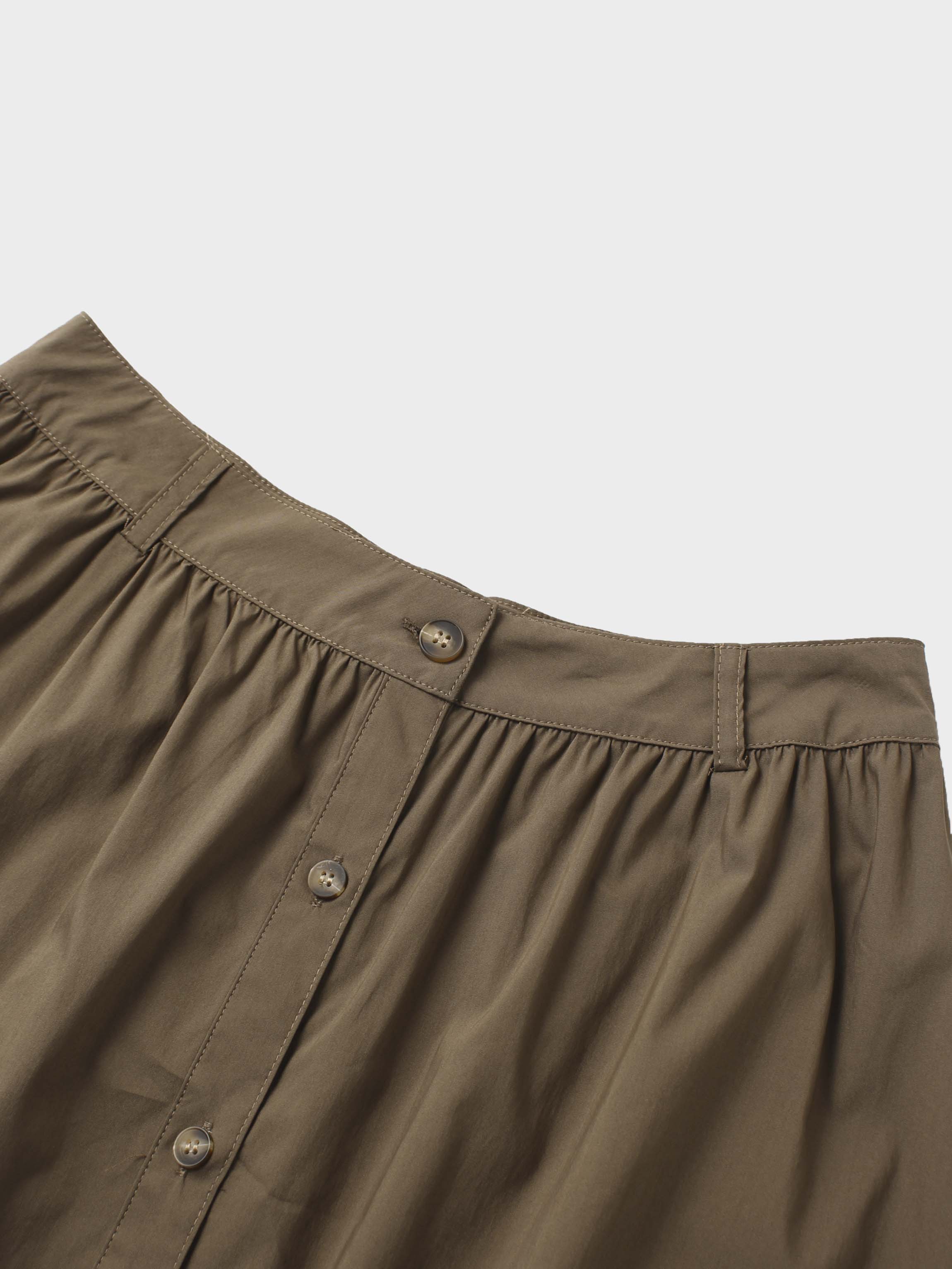 Button Down Cotton Blend Skirt-Brown
