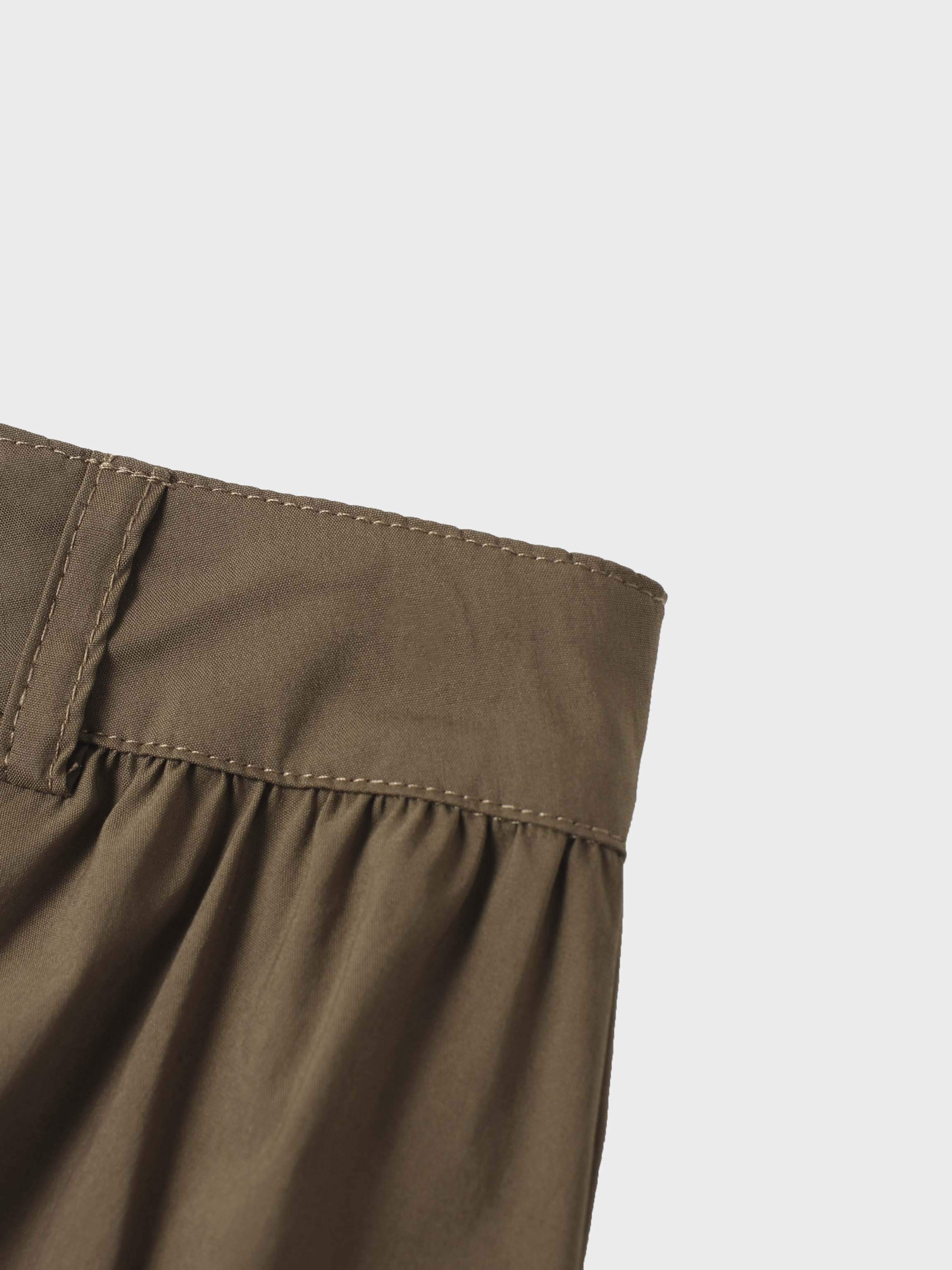 Button Down Cotton Blend Skirt-Brown