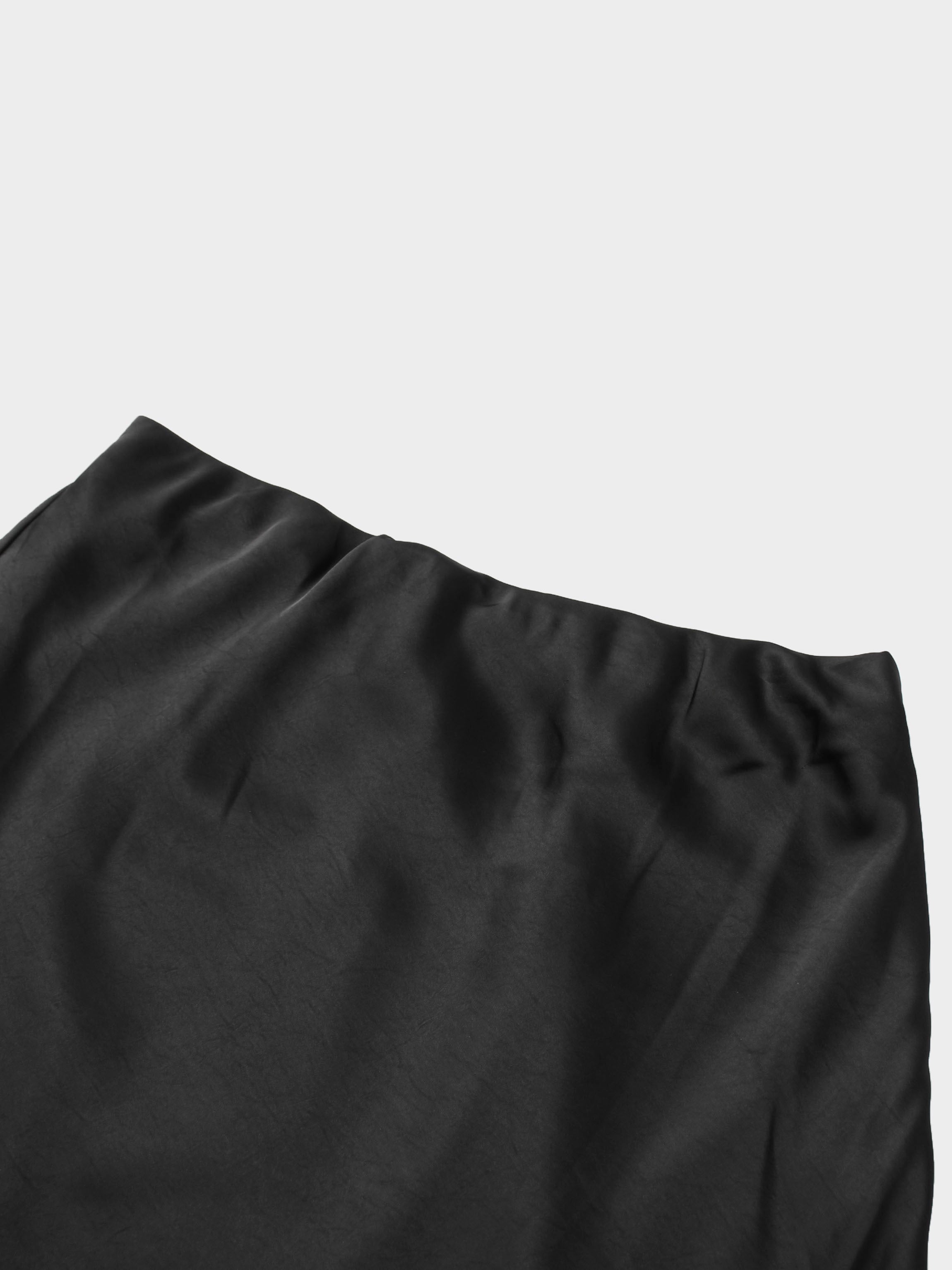 Faux Satin A-Line Skirt-Black