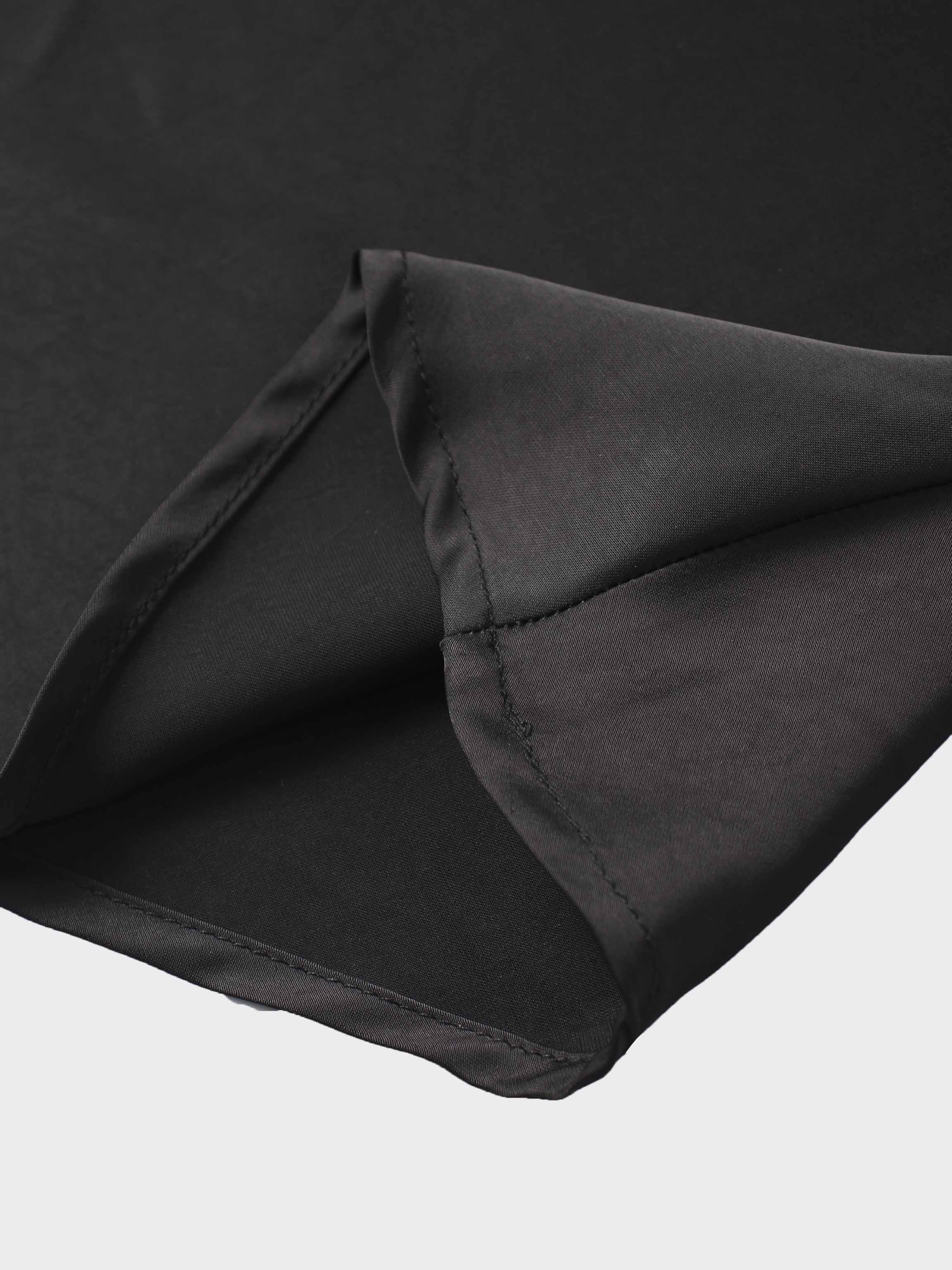 Faux Satin A-Line Skirt-Black