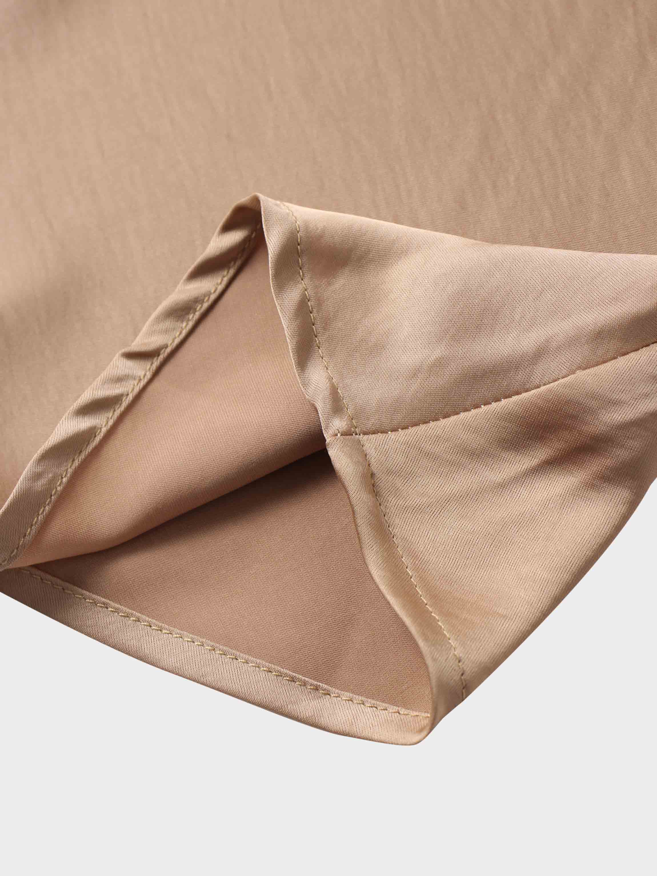 Faux Satin A-Line Skirt-Taupe