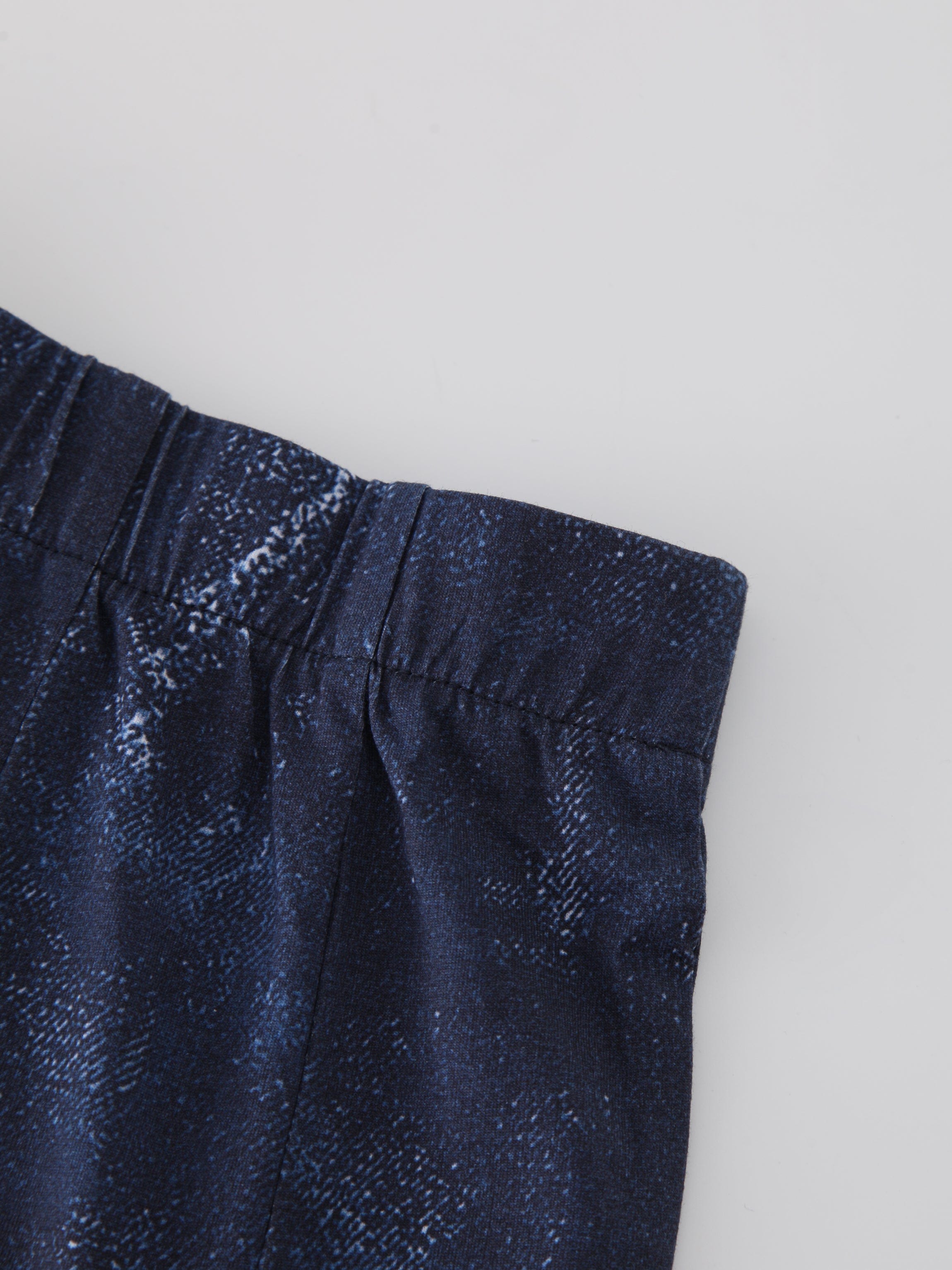 Denim Printed Panel Skirt-Blue 36"