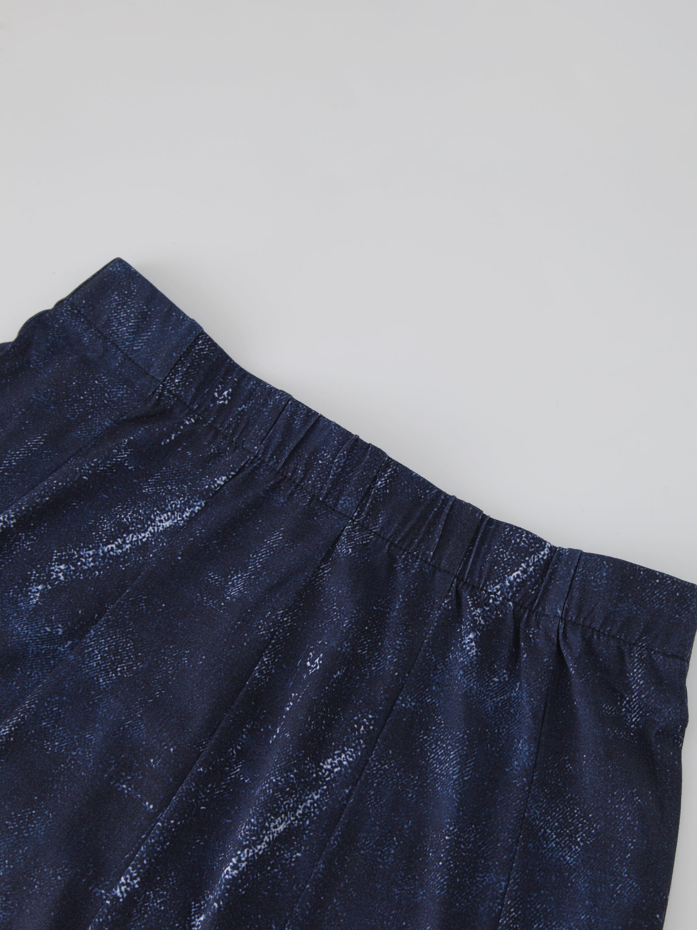 Denim Printed Panel Skirt-Blue 24"