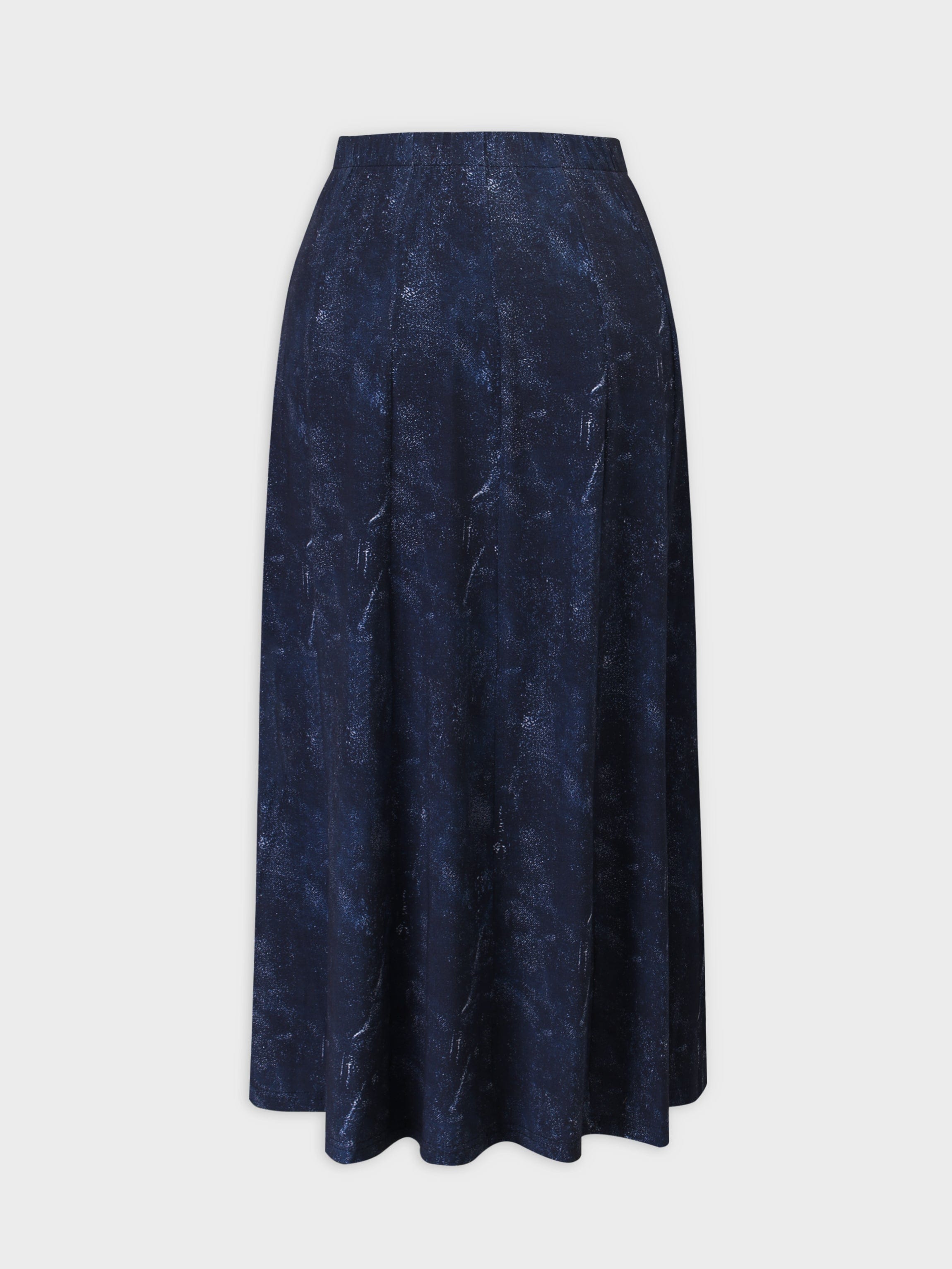Denim Printed Panel Skirt-Blue 36"