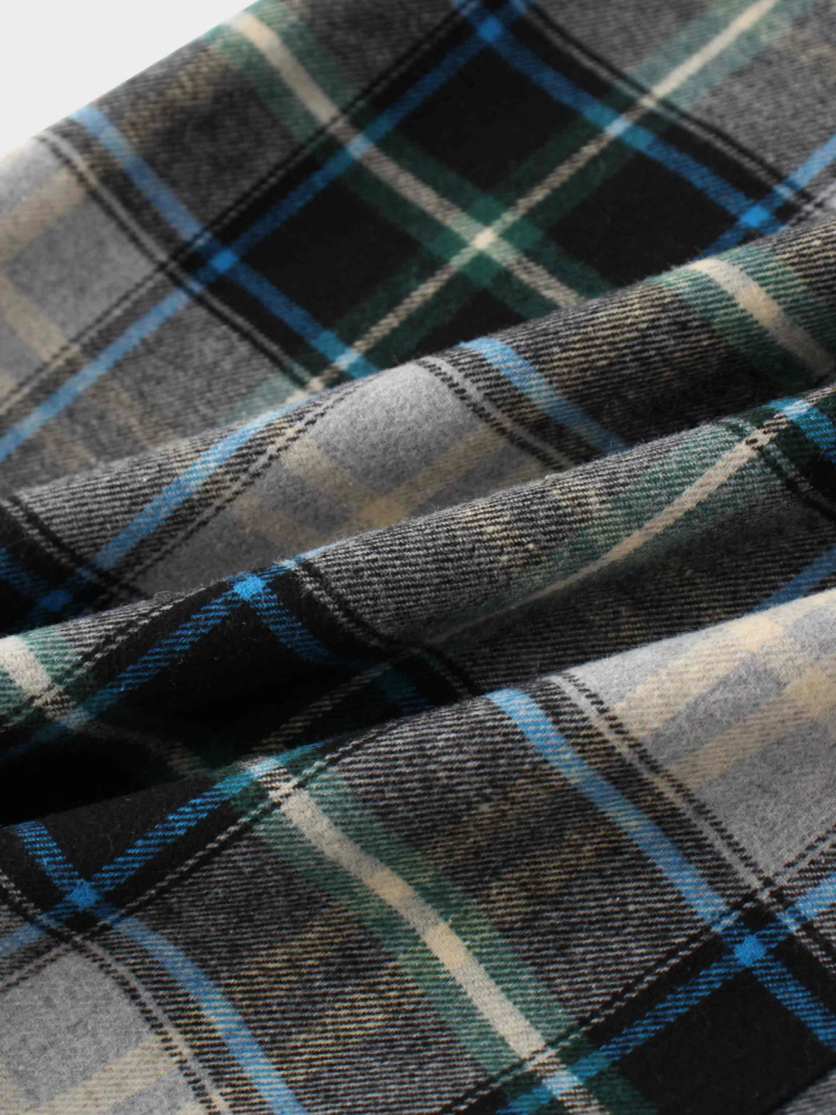 Plaid Button Down A-Line Skirt-Black/White/Blue