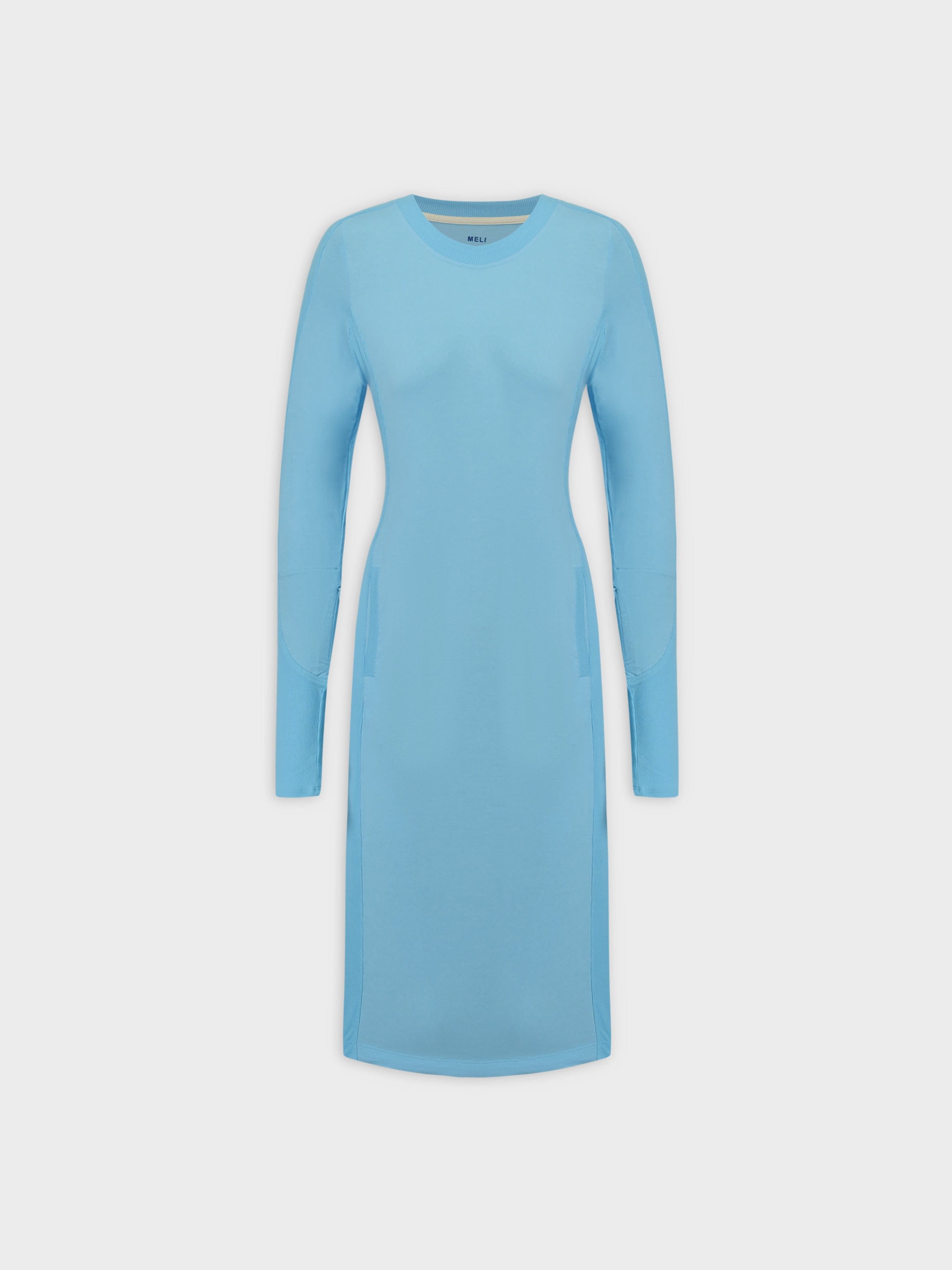 CREW NECK POCKET TEE DRESS 41"-SKY BLUE