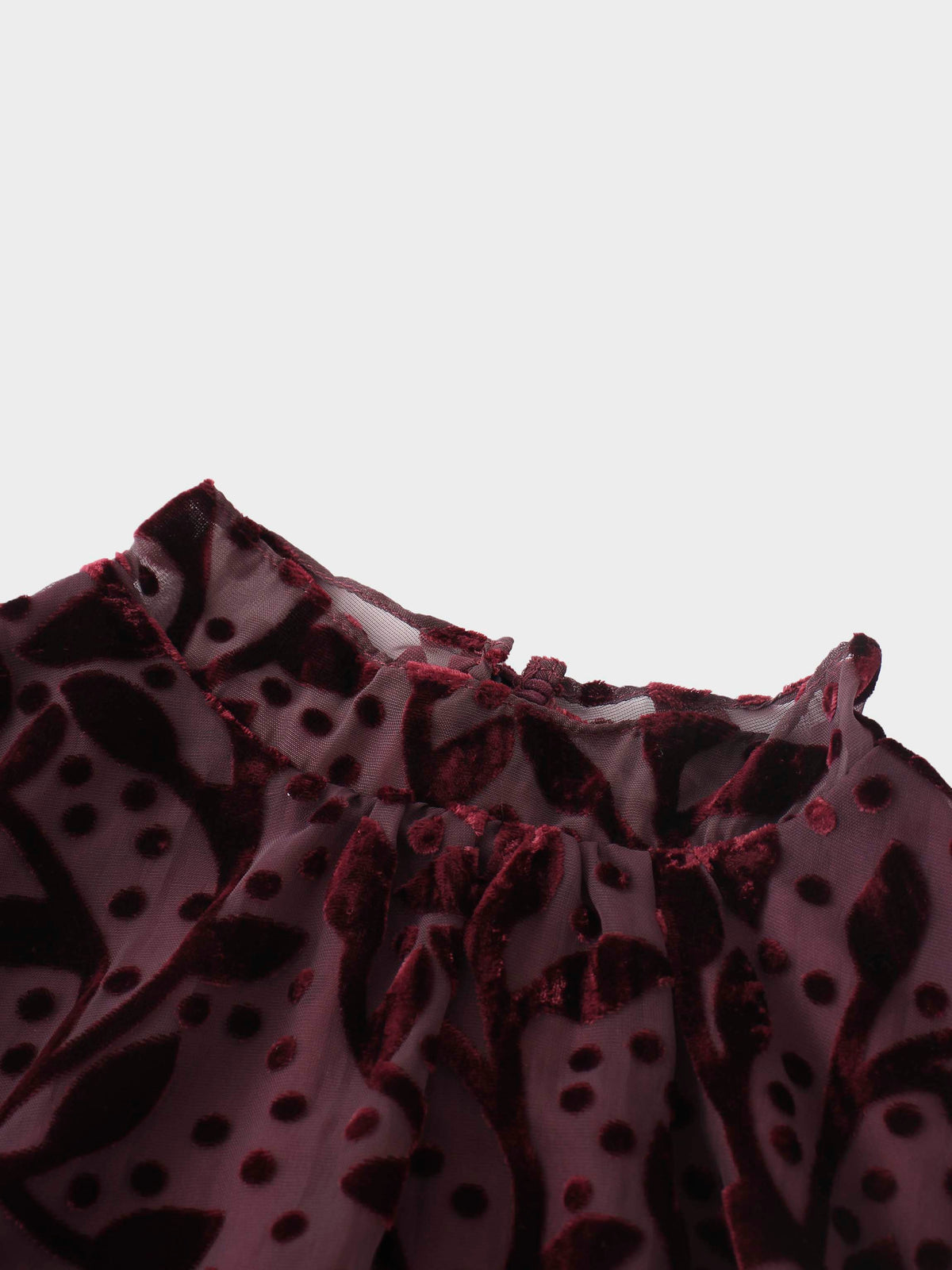 Waisted Yoke Dress-Burgundy Velvet Leaves
