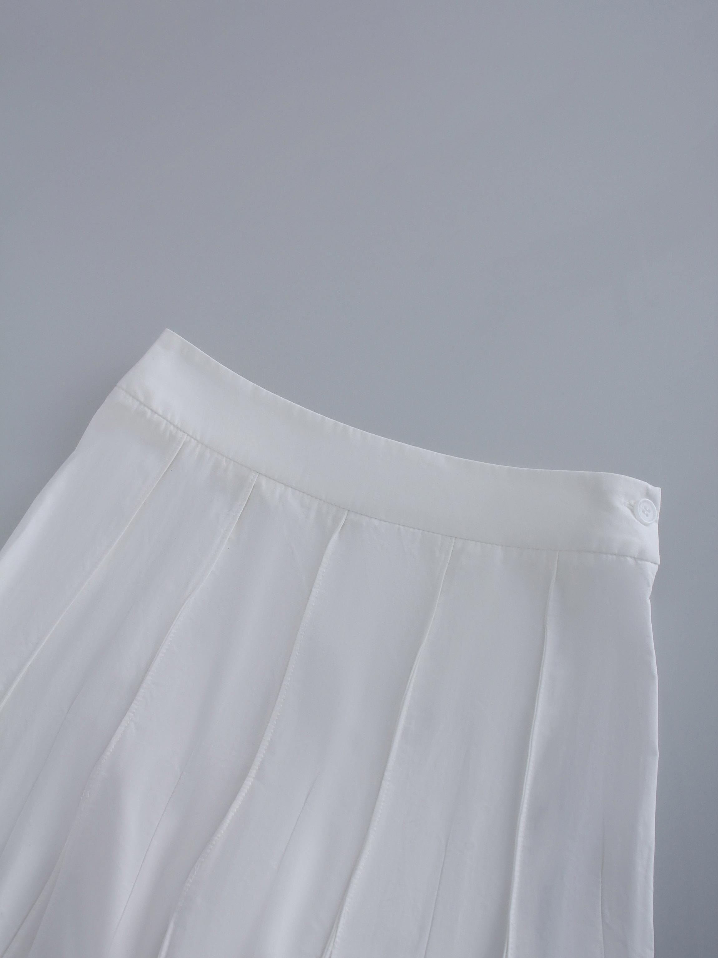Cotton Pleated Skirt-White