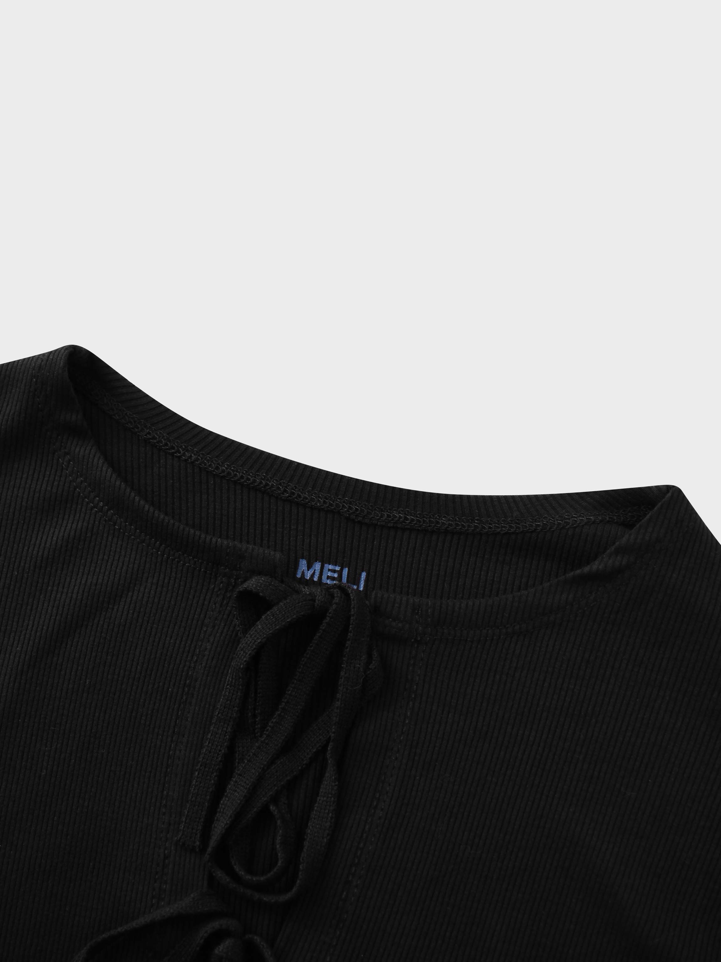 Ribbed Crop Bow Cardigan-Black