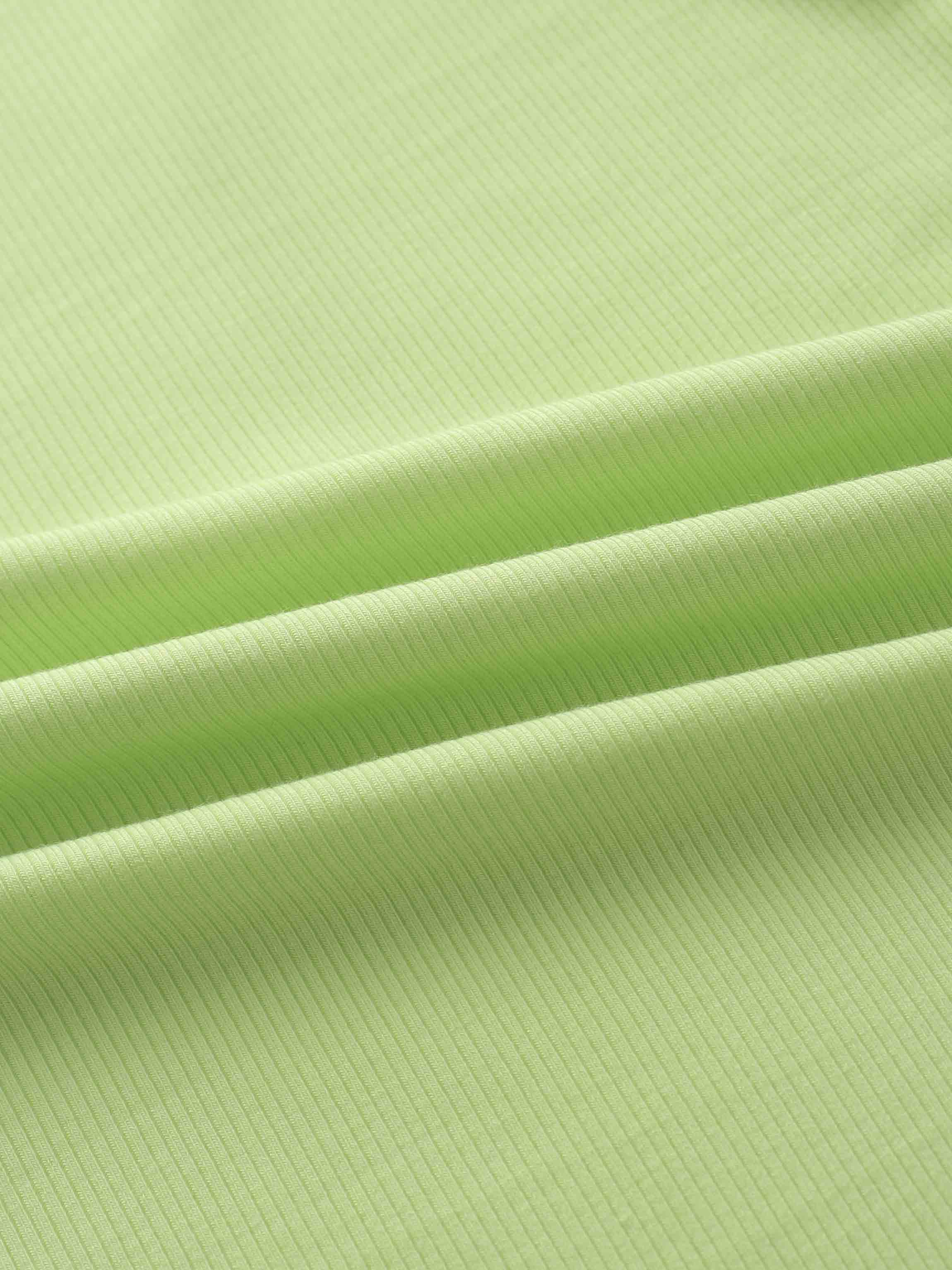 Ribbed Half Zip Hoodie Tee-Lime Green