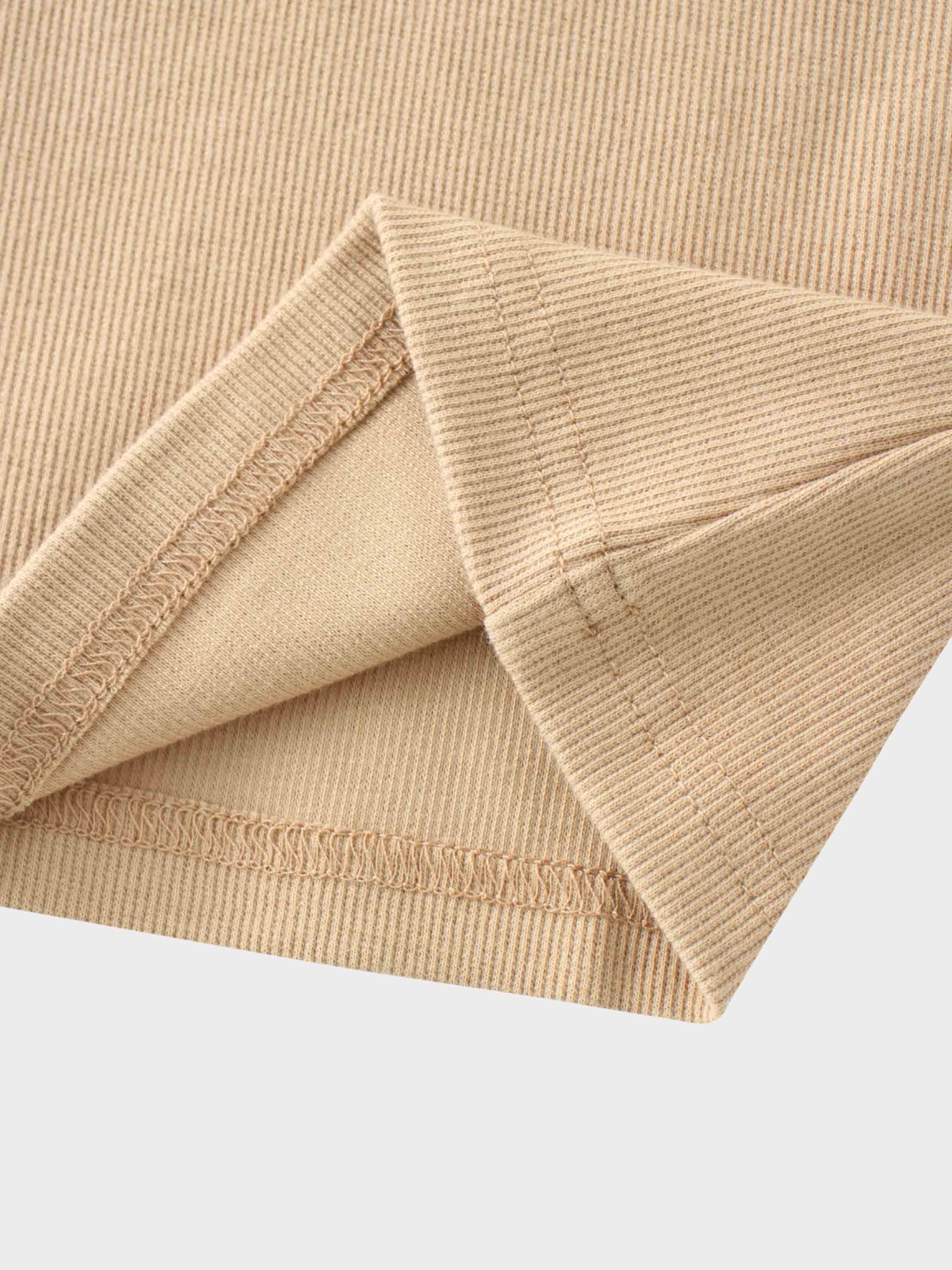 Ribbed Crew Neck Puff Sleeve Top-Tan