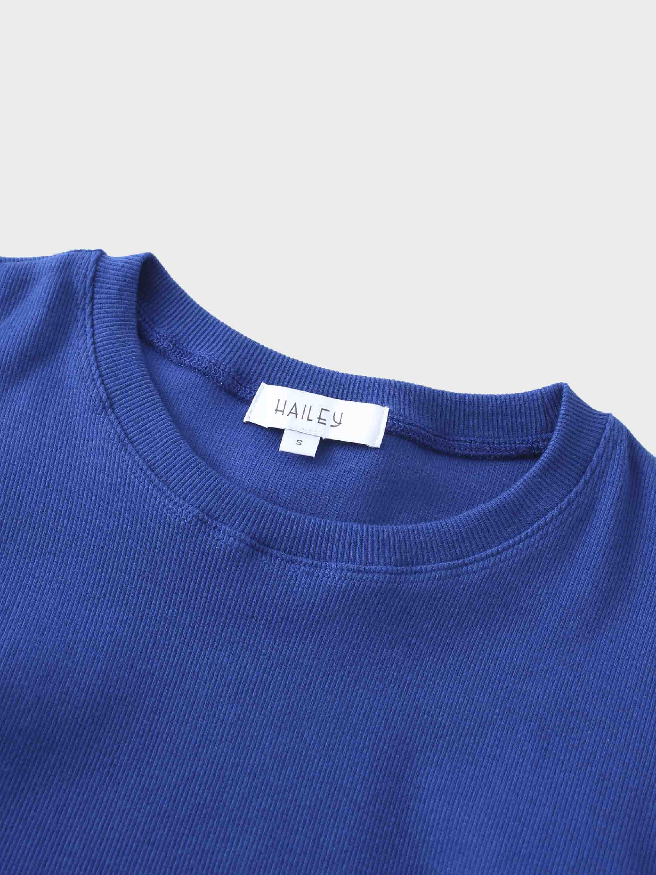 Ribbed Crew Neck Puff Sleeve Top-Royal Blue