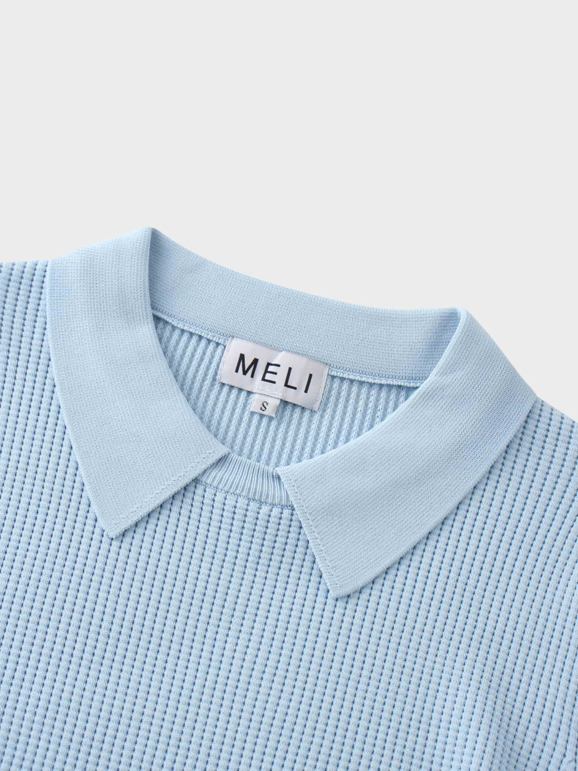 Waffle Collared Sweater-Light Blue