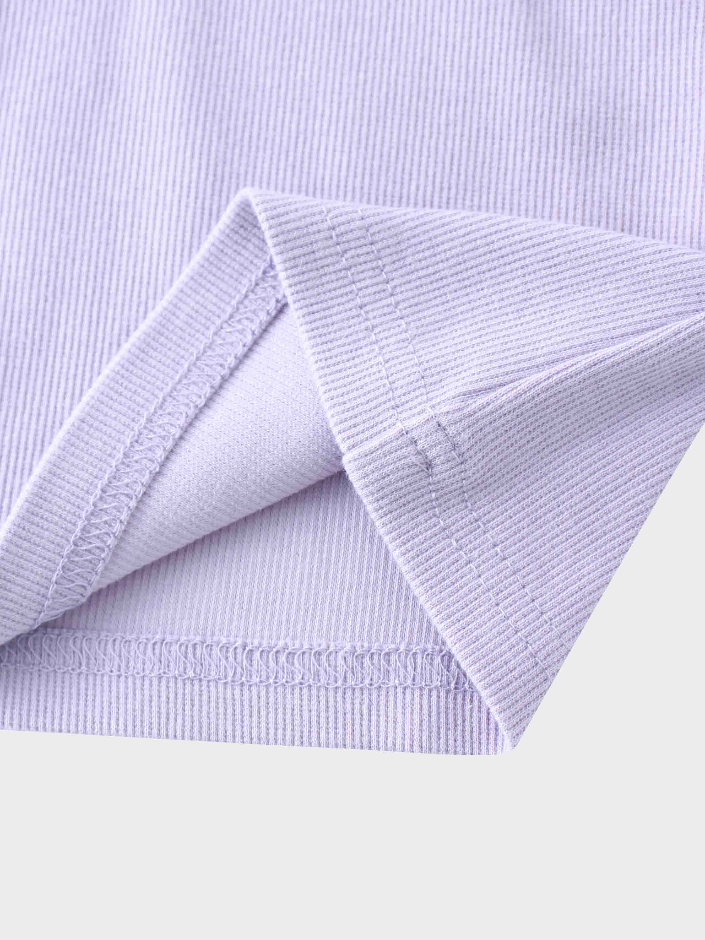 Ribbed Crew Neck Puff Sleeve Top-Lavender