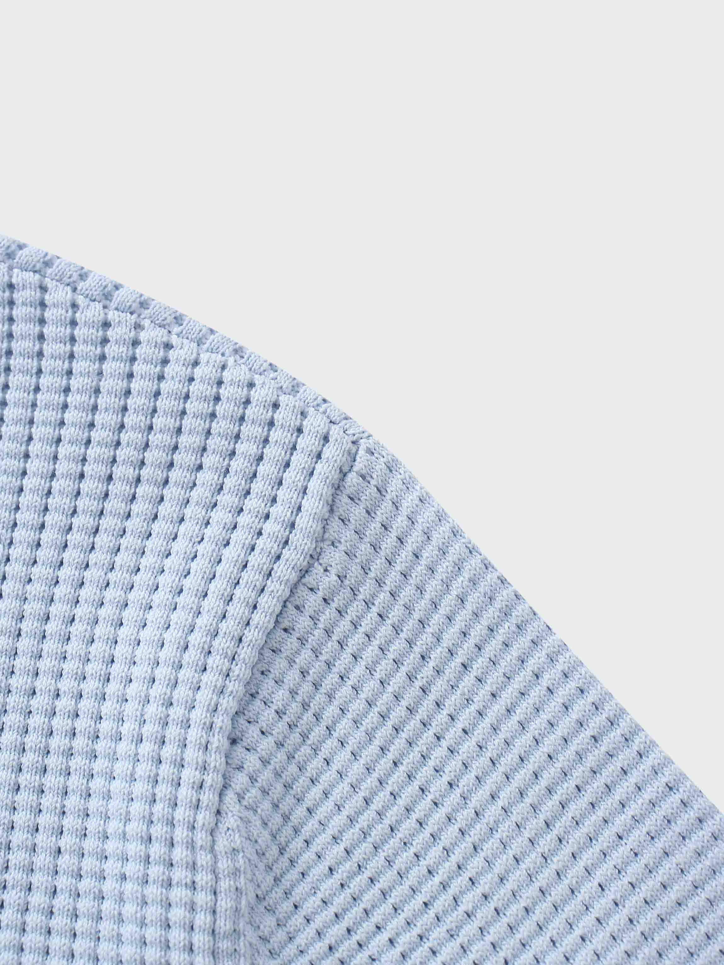 Waffle Collared Sweater-Light Blue