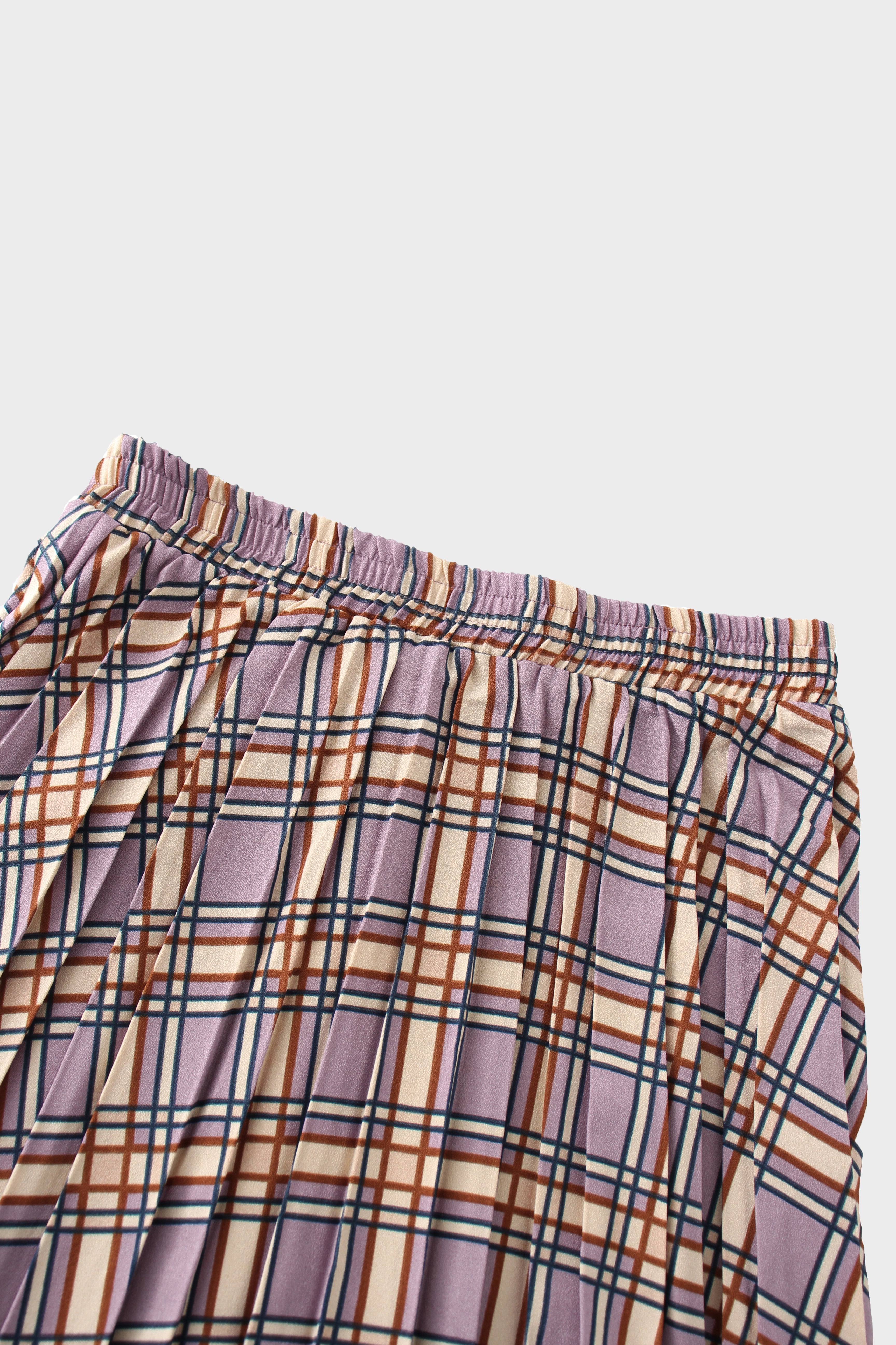 Covered Band Pleated Skirt-Lavender Plaid