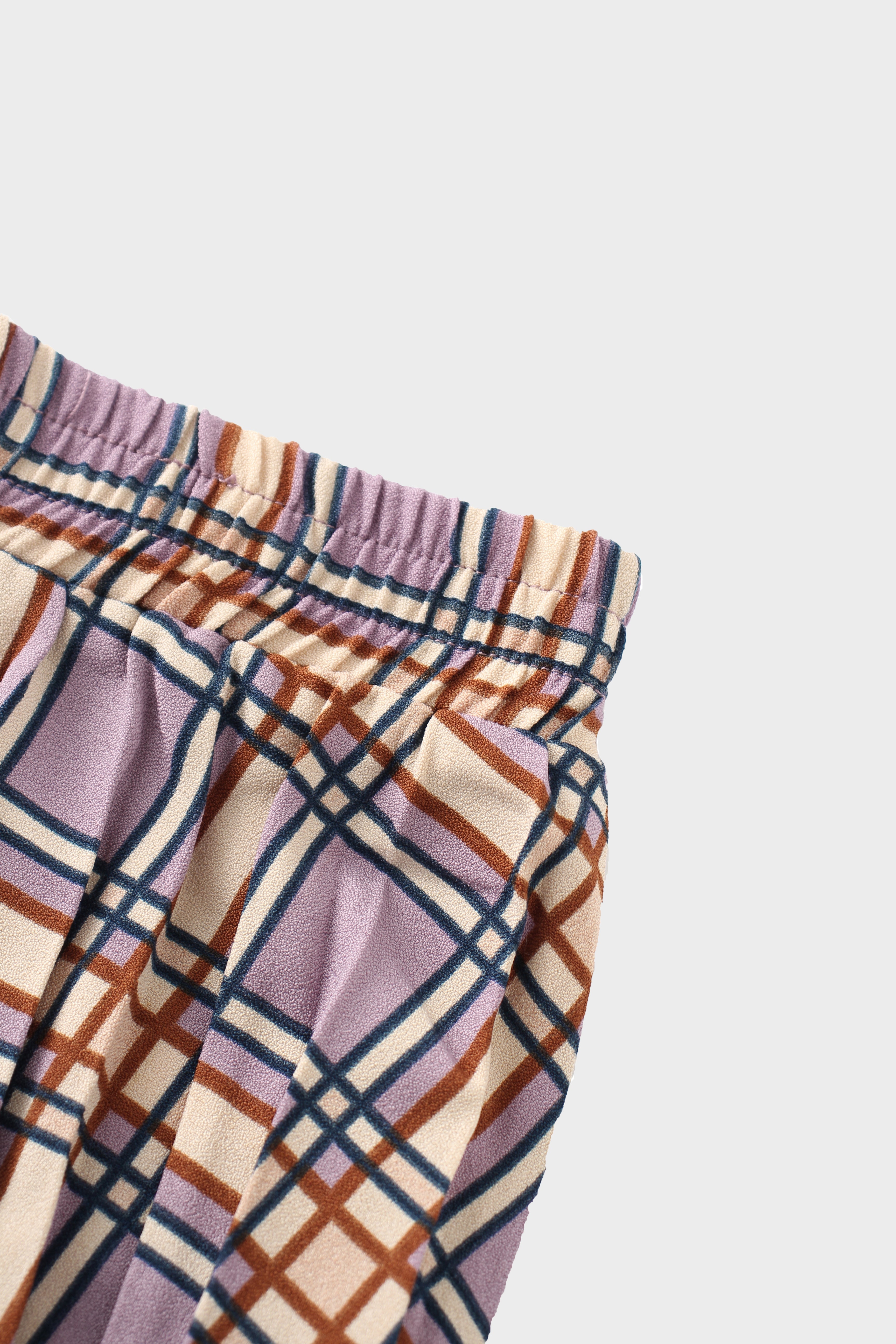 Covered Band Pleated Skirt-Lavender Plaid