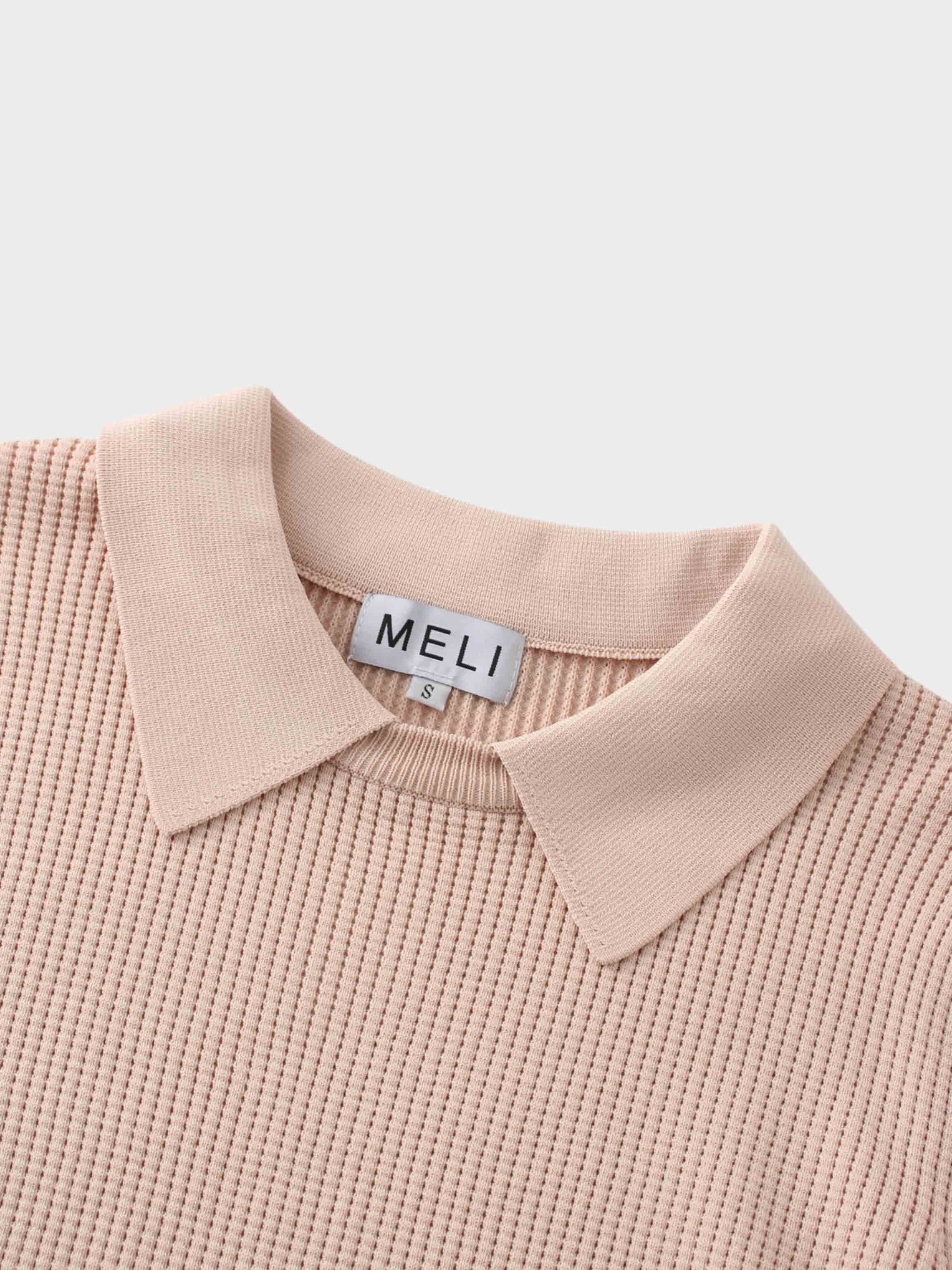 Waffle Collared Sweater-Blush
