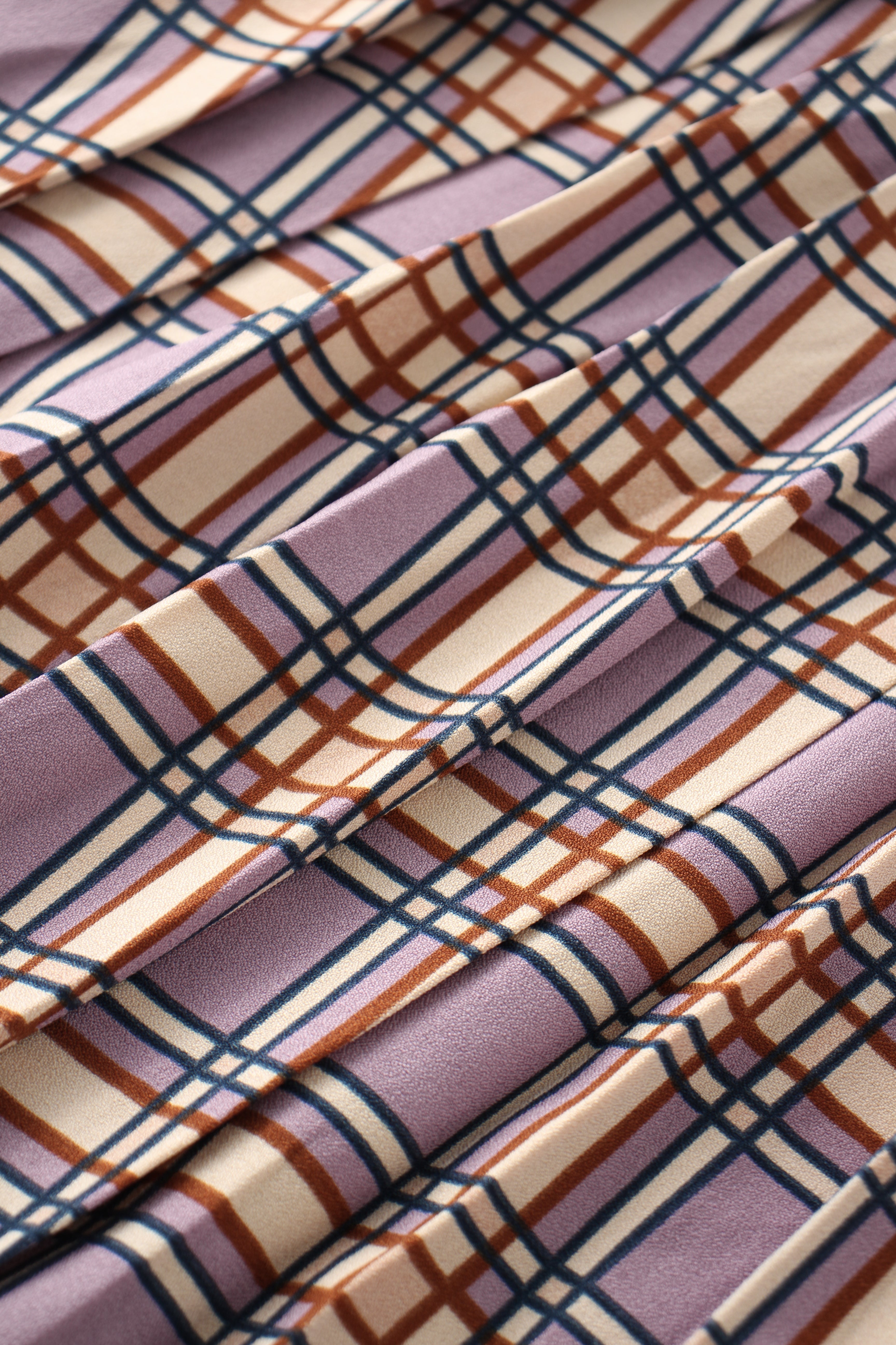 Covered Band Pleated Skirt-Lavender Plaid