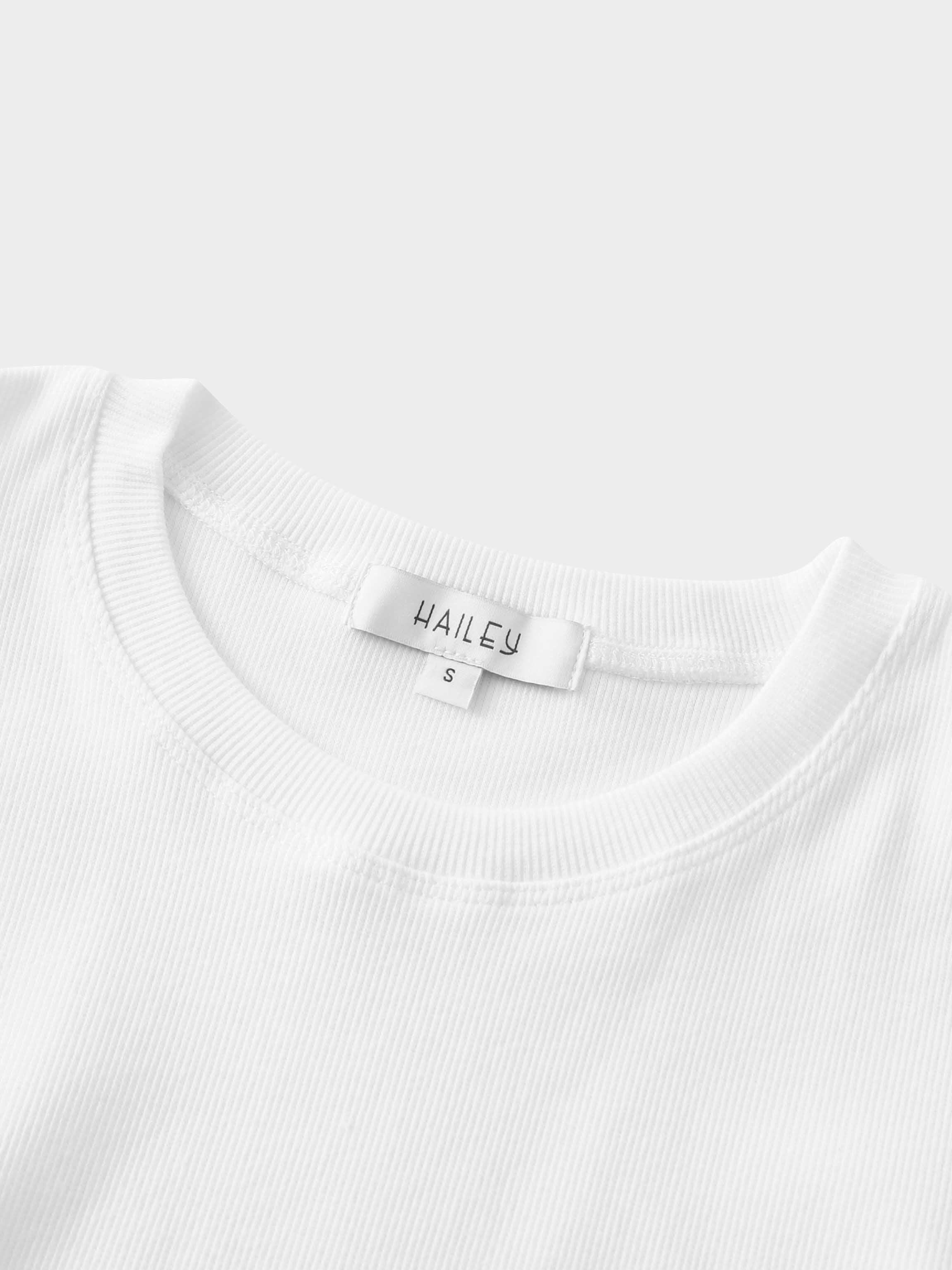 Ribbed Crew Neck Puff Sleeve Top-White