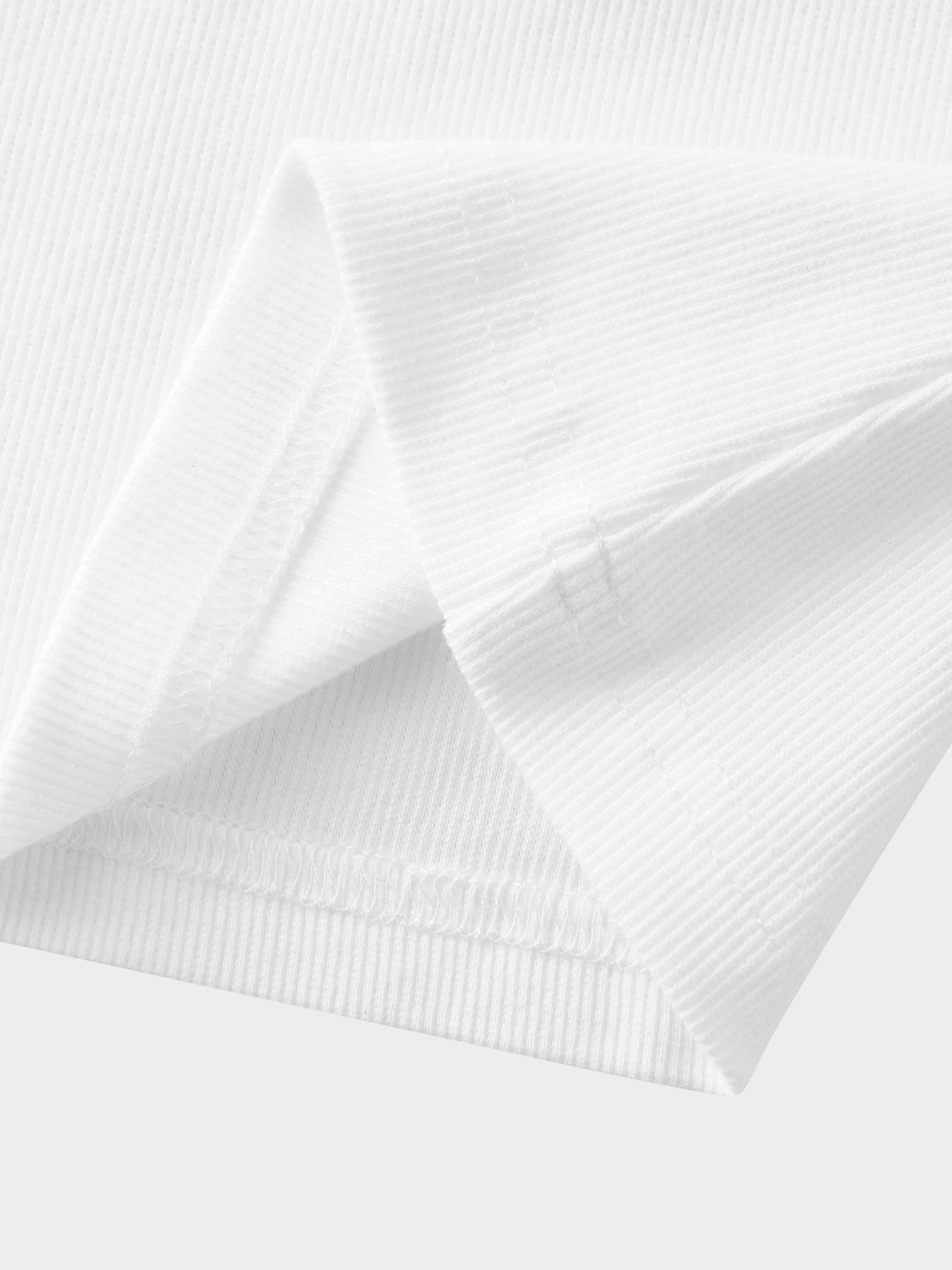 Ribbed Crew Neck Puff Sleeve Top-White