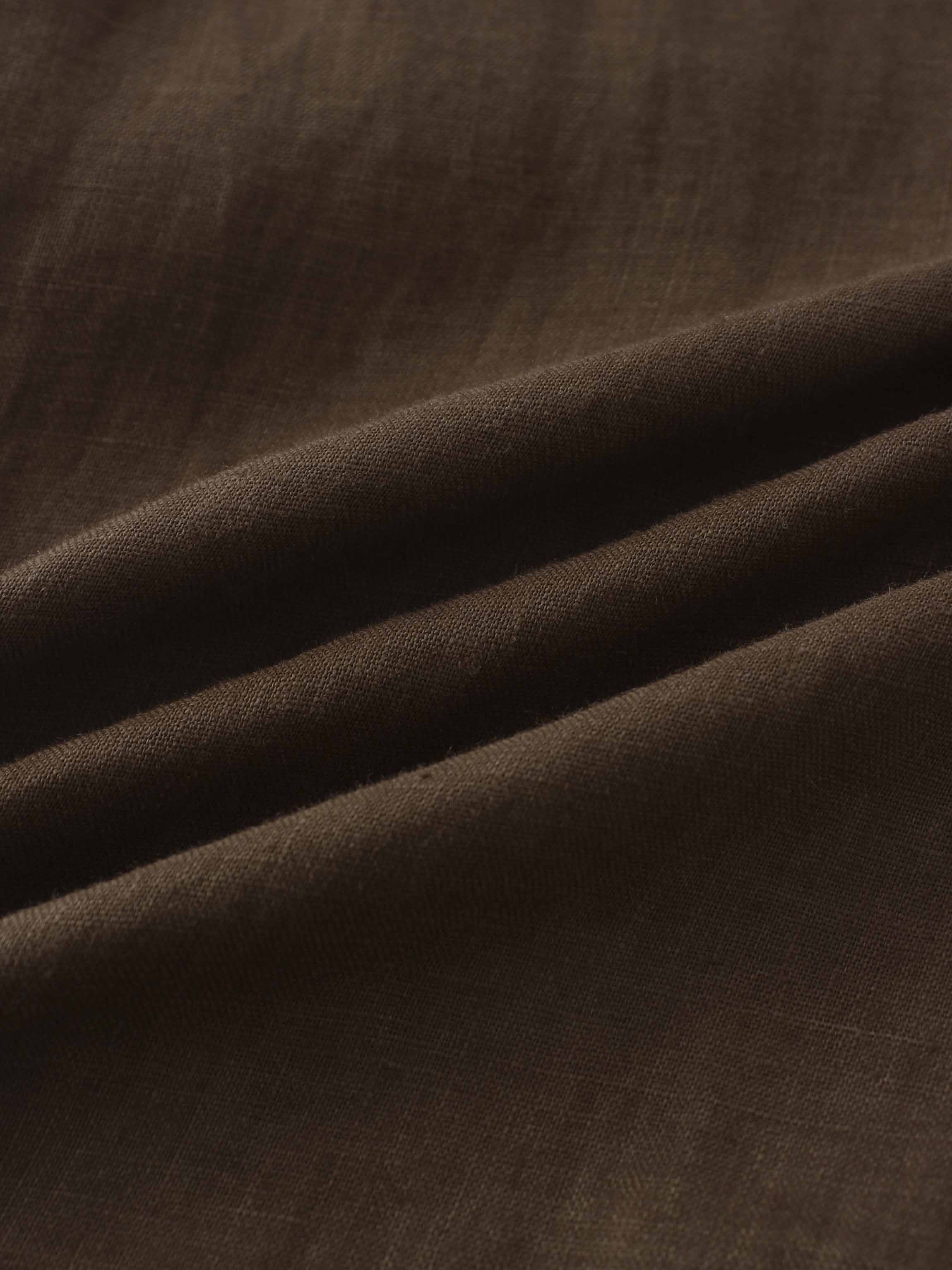 Linen Button Down Blouse-Brown