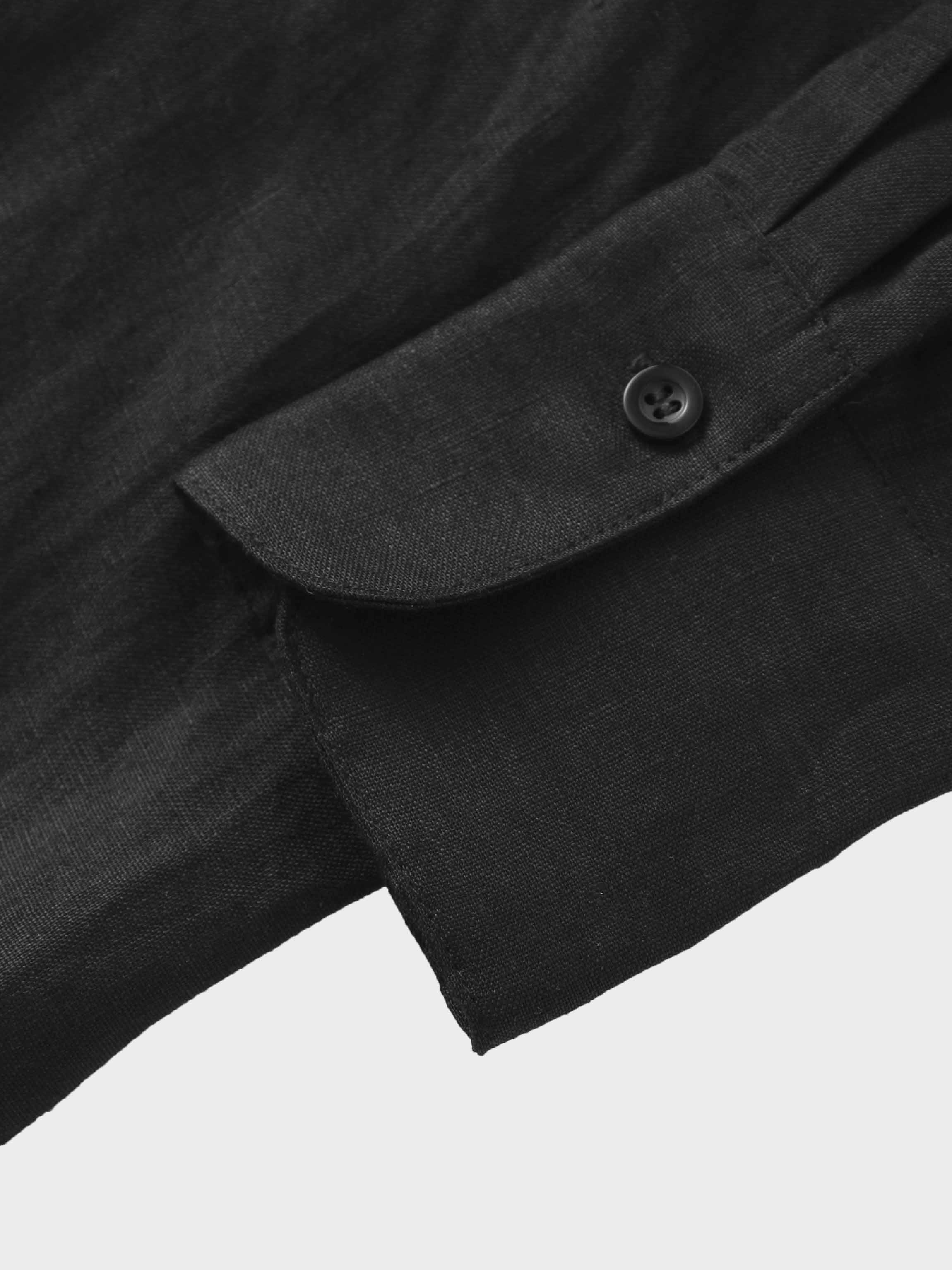 Linen Button Down Blouse-Black