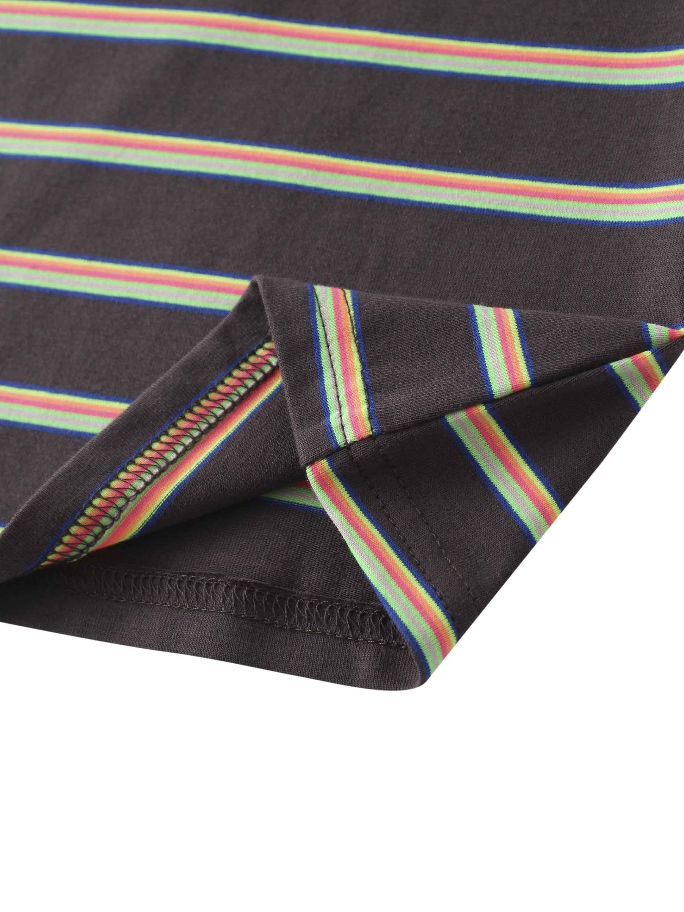 Flat Striped Crew Tee 3Q-Charcoal Grey/Neon Stripe