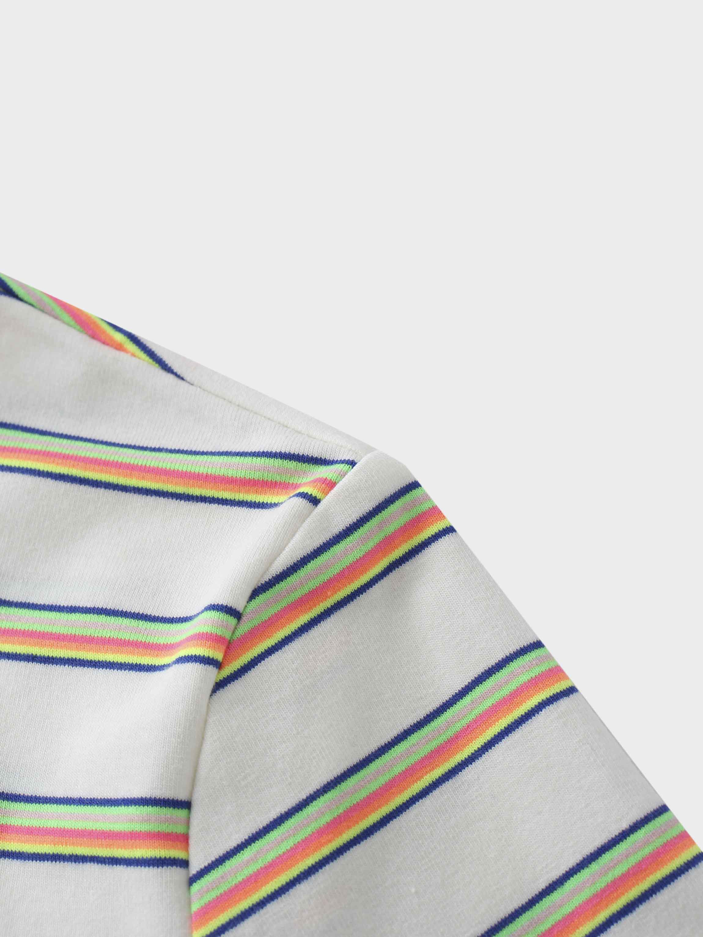 Flat Striped Crew Tee 3Q-White/Neon Stripe