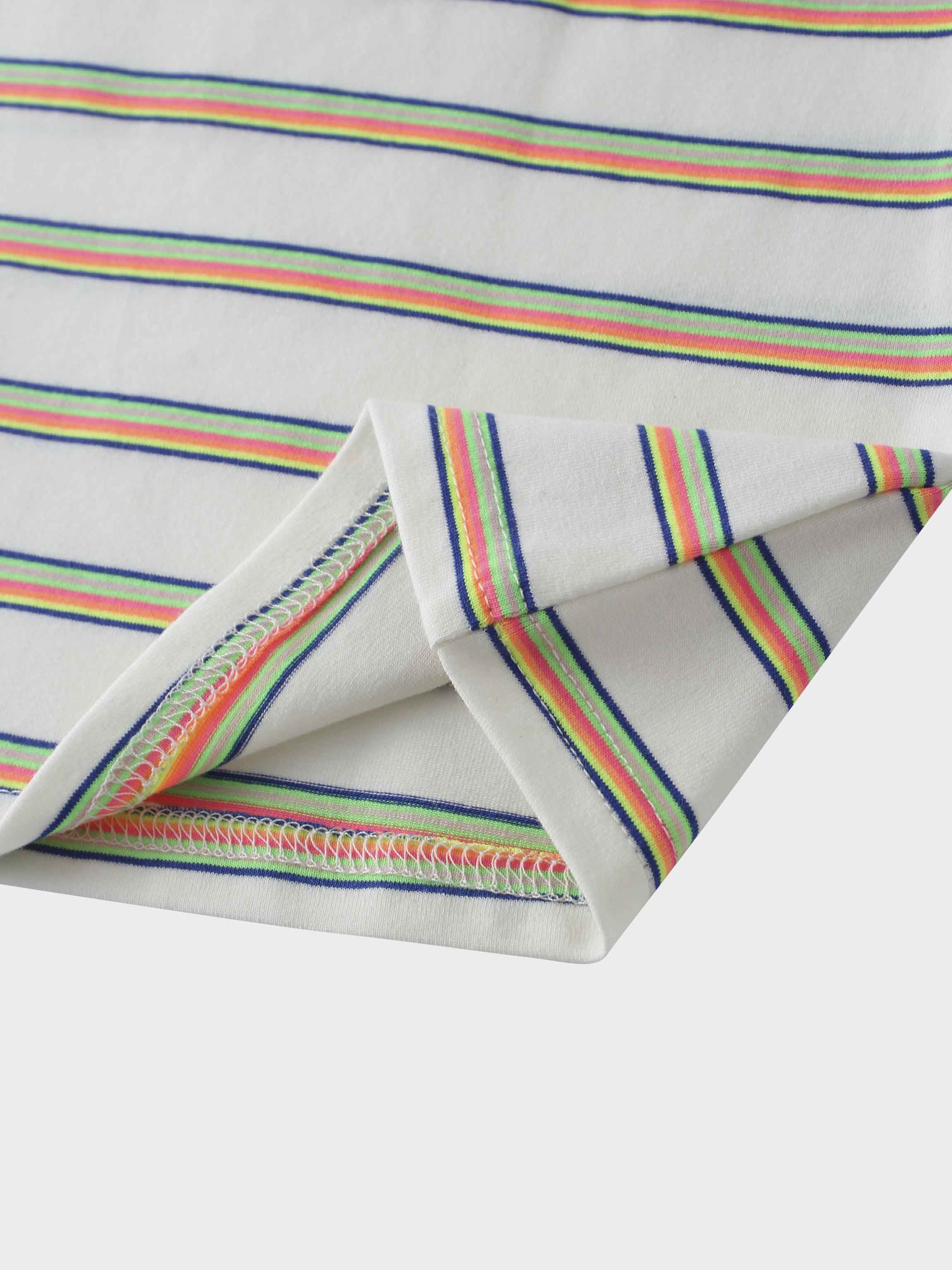 Flat Striped Crew Tee 3Q-White/Neon Stripe