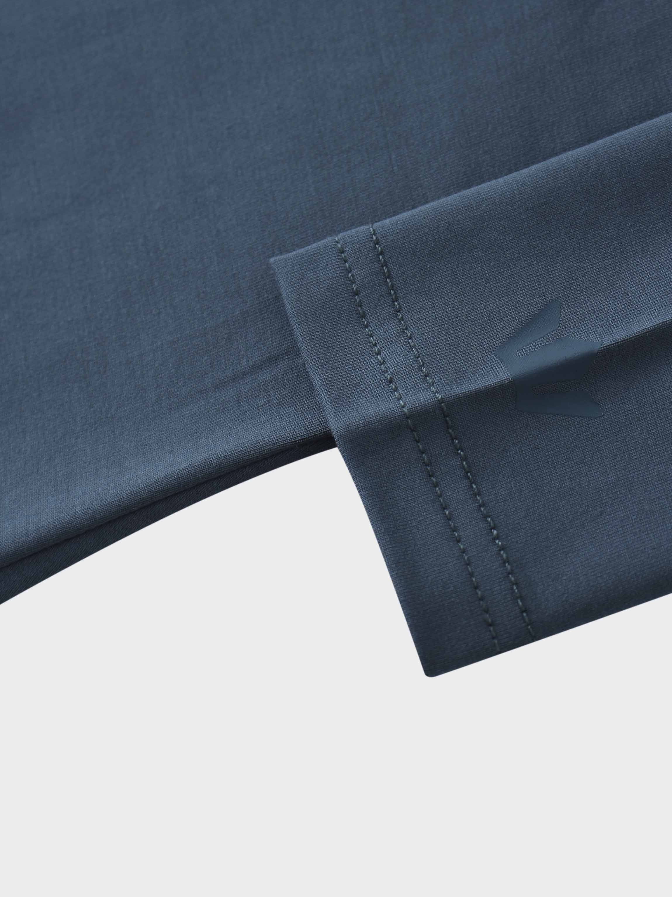 Curved Gathered Detailed T-Shirt-Denim Blue