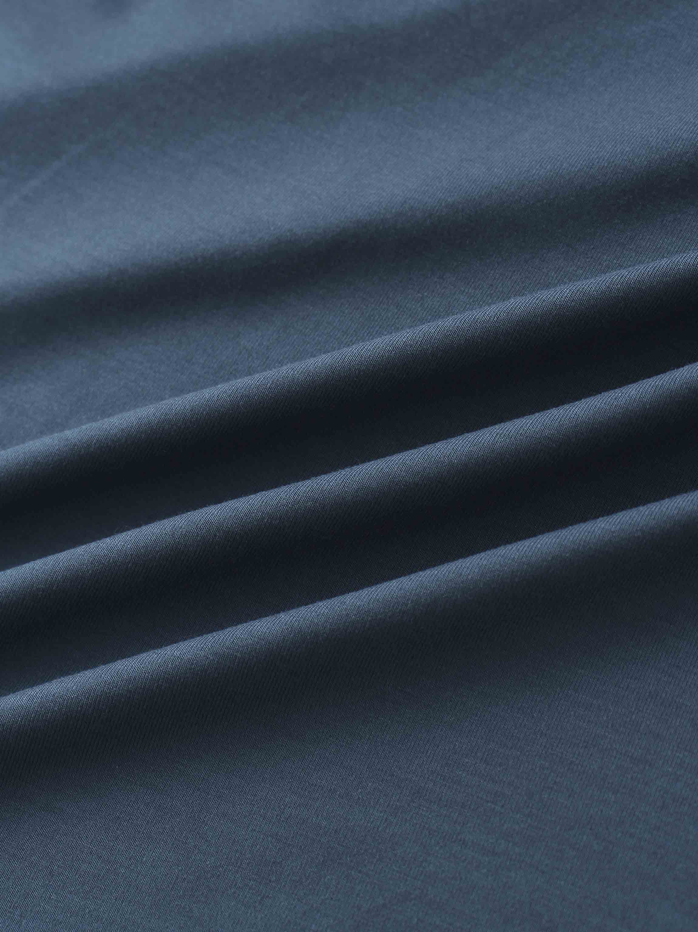 Curved Gathered Detailed T-Shirt-Denim Blue