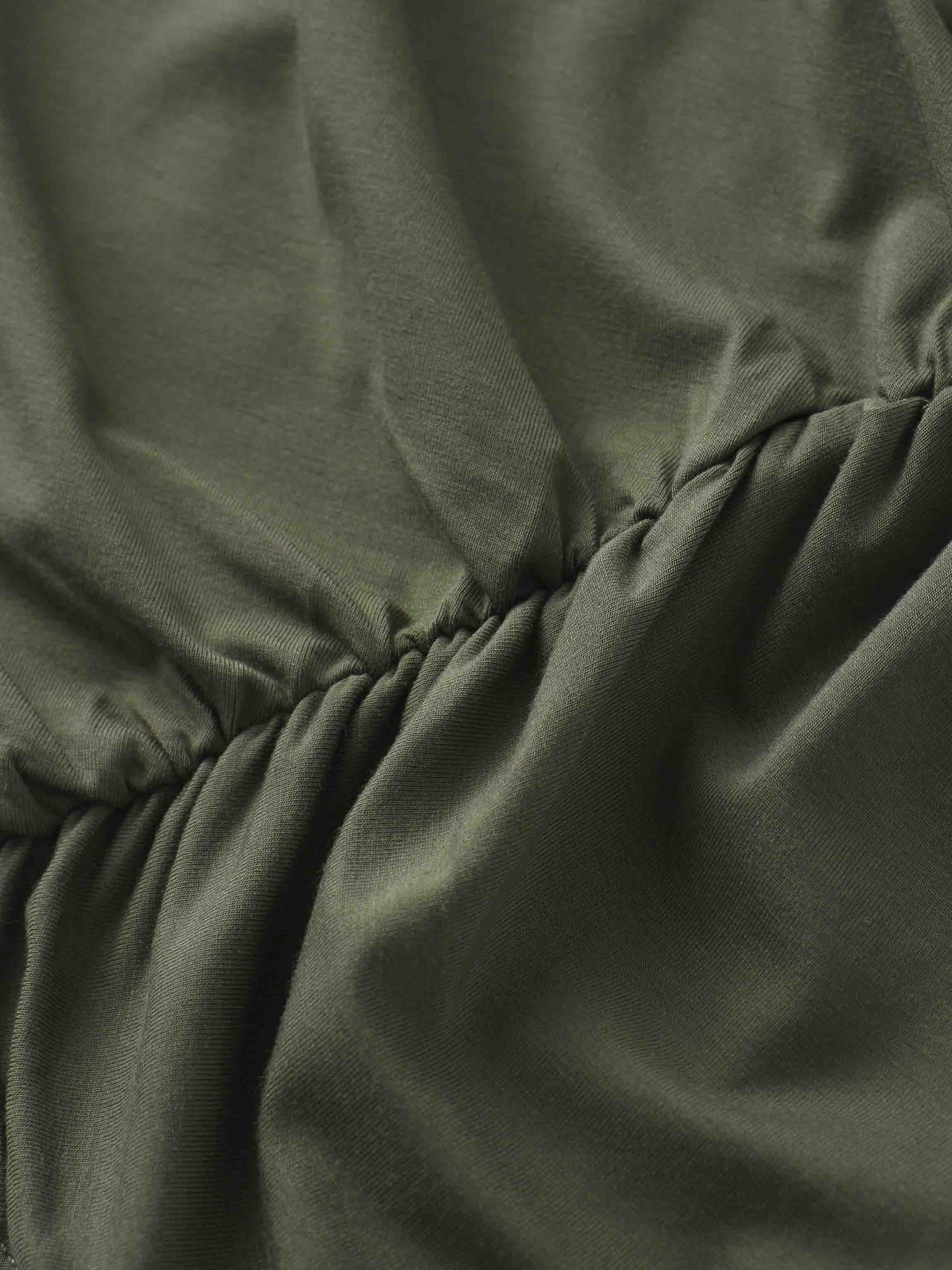 Curved Gathered Detailed T-Shirt-Olive