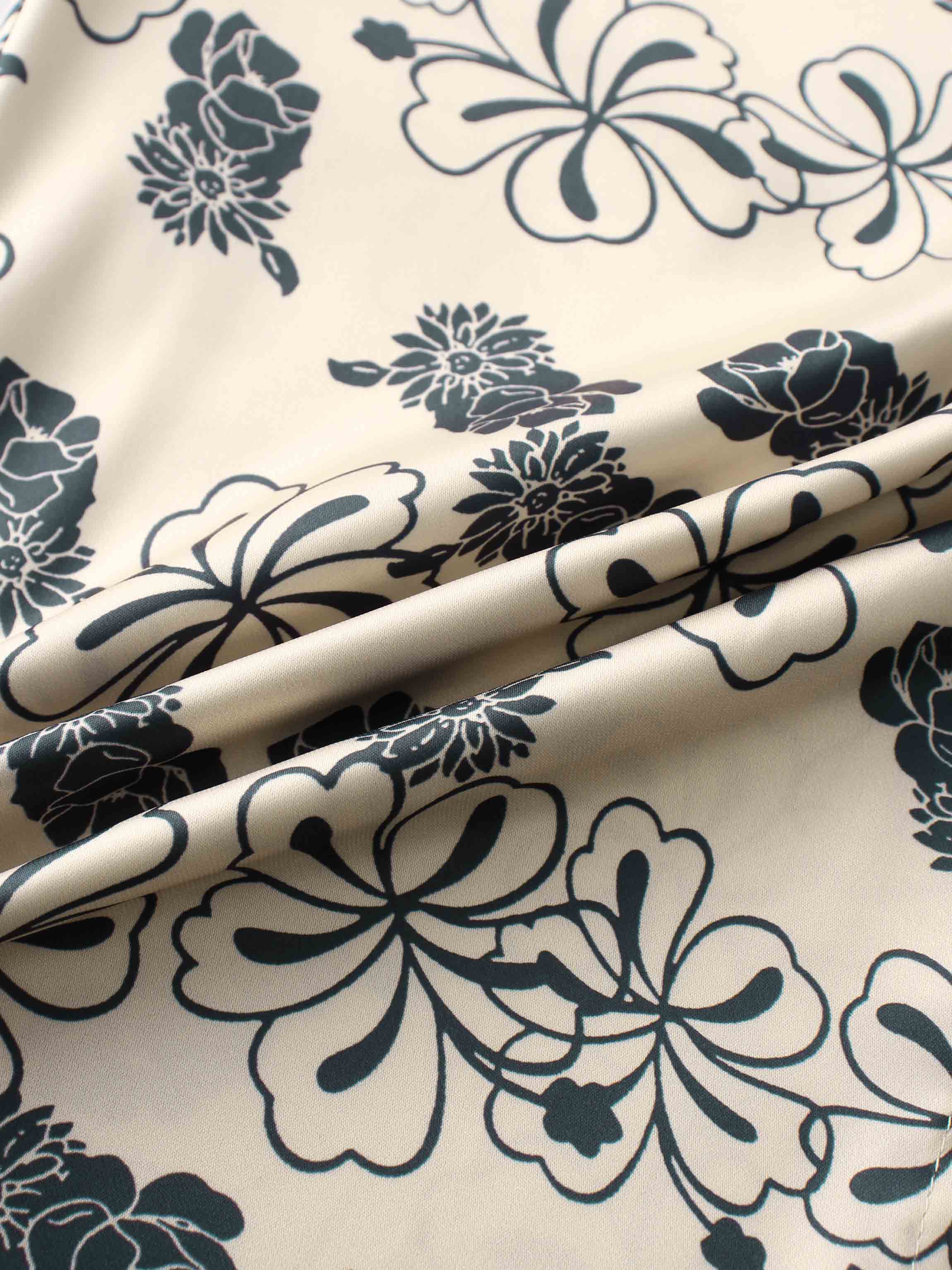 Oversized Faux Satin Blouse-Navy/Taupe Floral