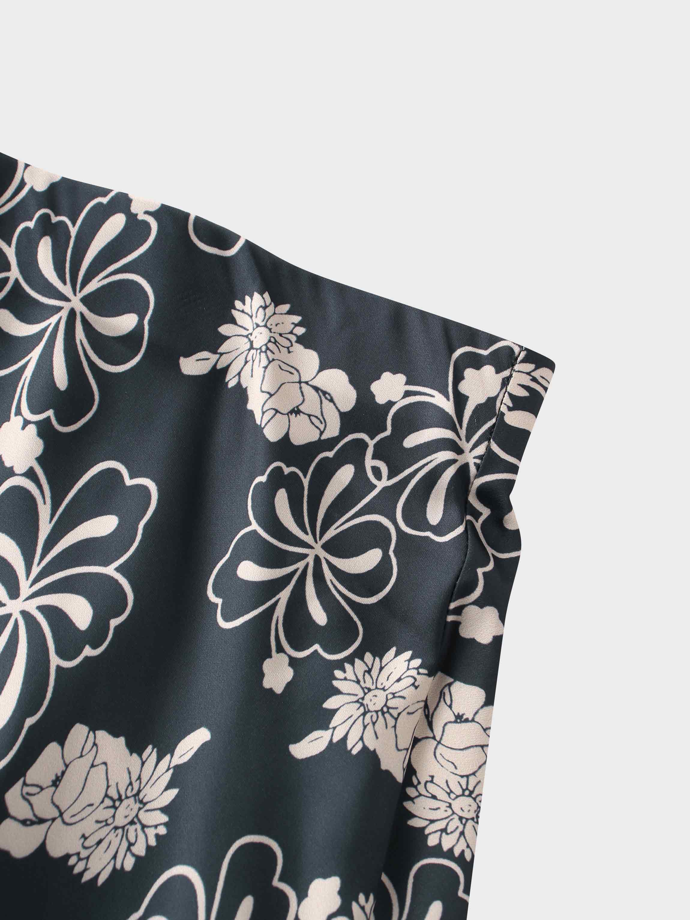 Printed Faux Satin Slip Skirt-Navy/Taupe Floral