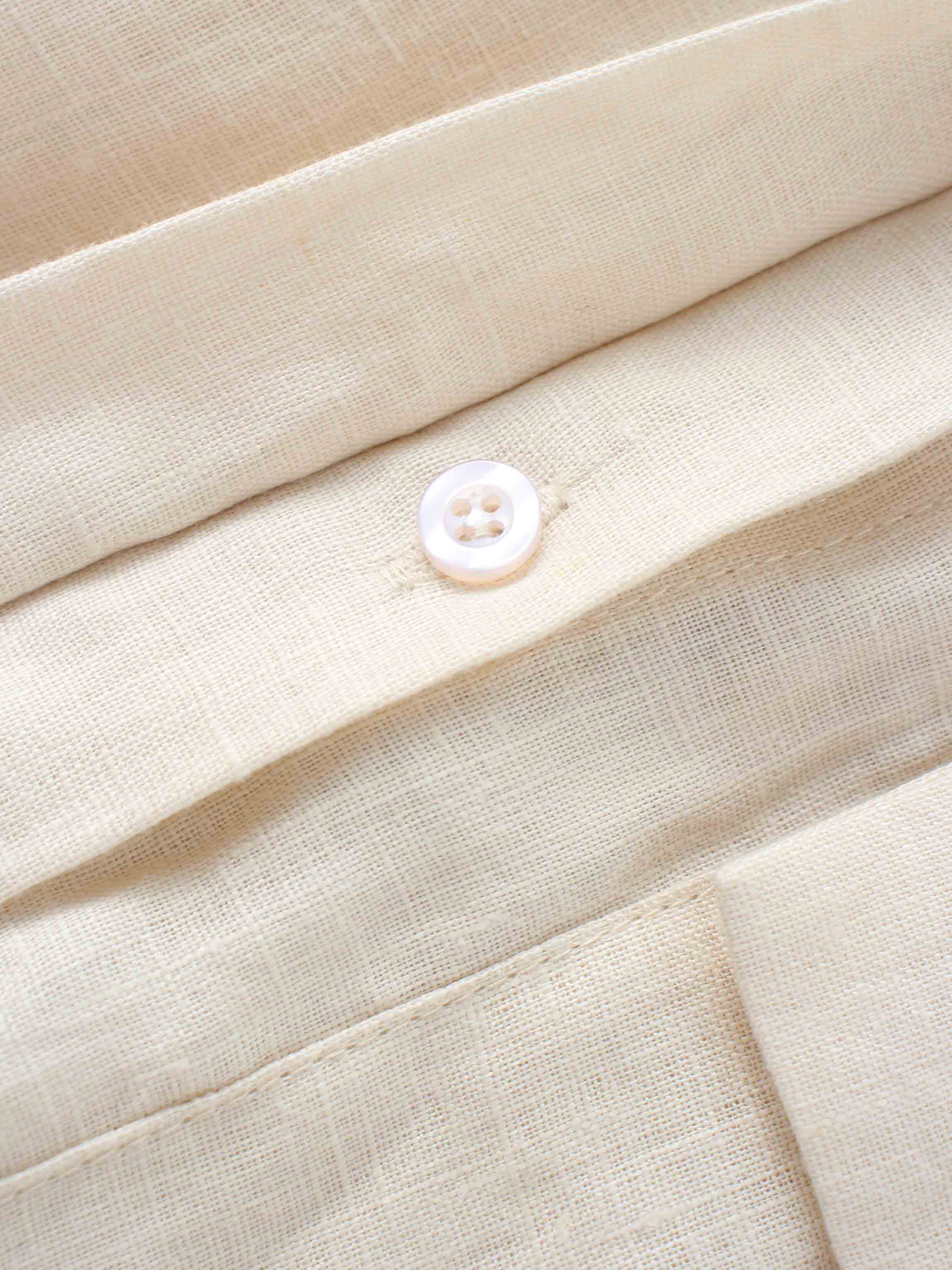 Drawstring Button Down Linen Top-Ecru